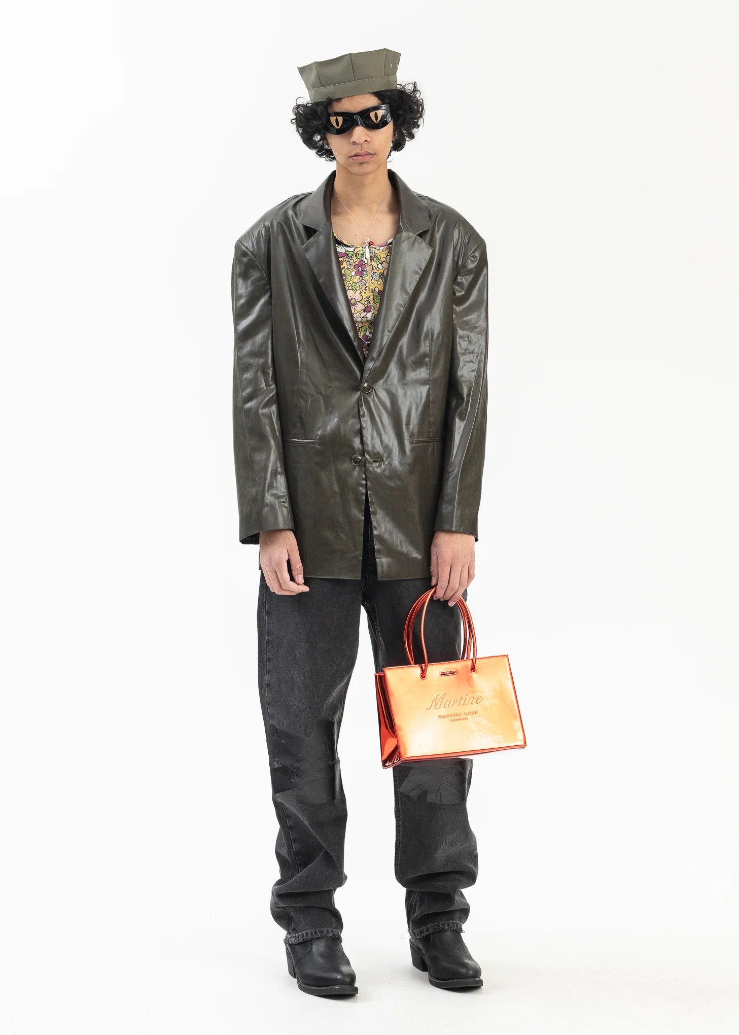 WET LOOK KHAKI EMPTY SINGLE BREASTED JACKET - Image 7