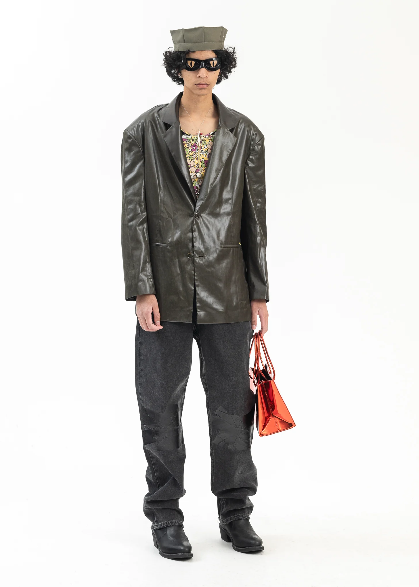 WET LOOK KHAKI EMPTY SINGLE BREASTED JACKET - Image 8