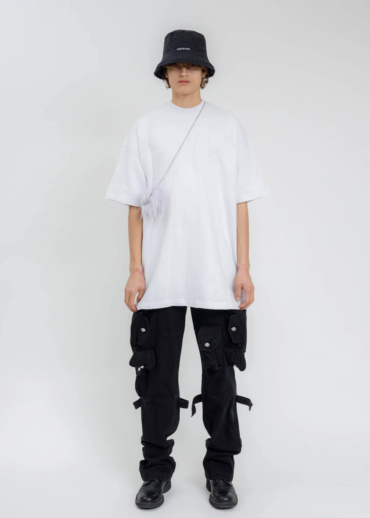 Grey White Crystal Logo Padded Bucket Hat - Image 4
