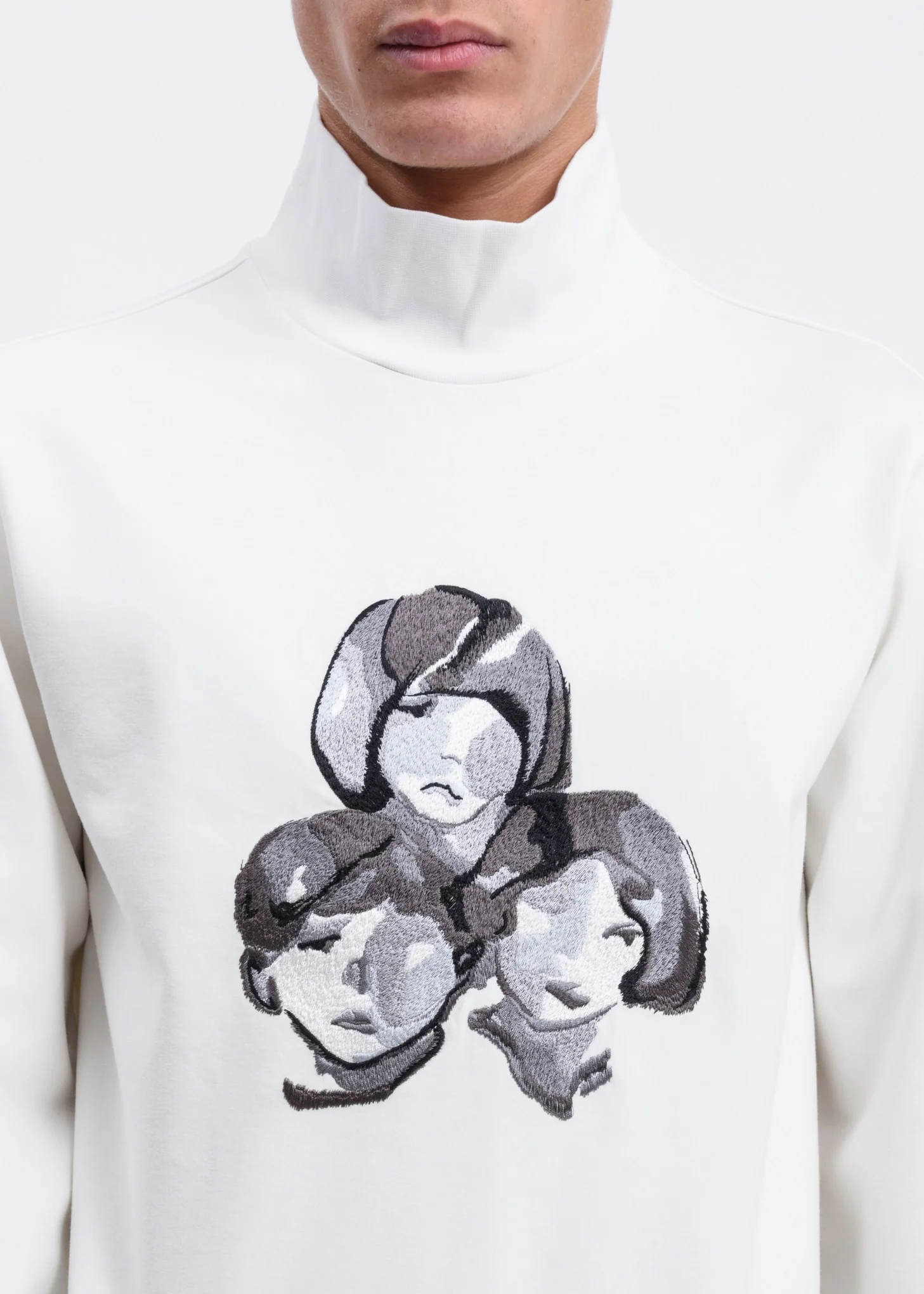 White 3-Portrait Embroidered Sweater - Image 2