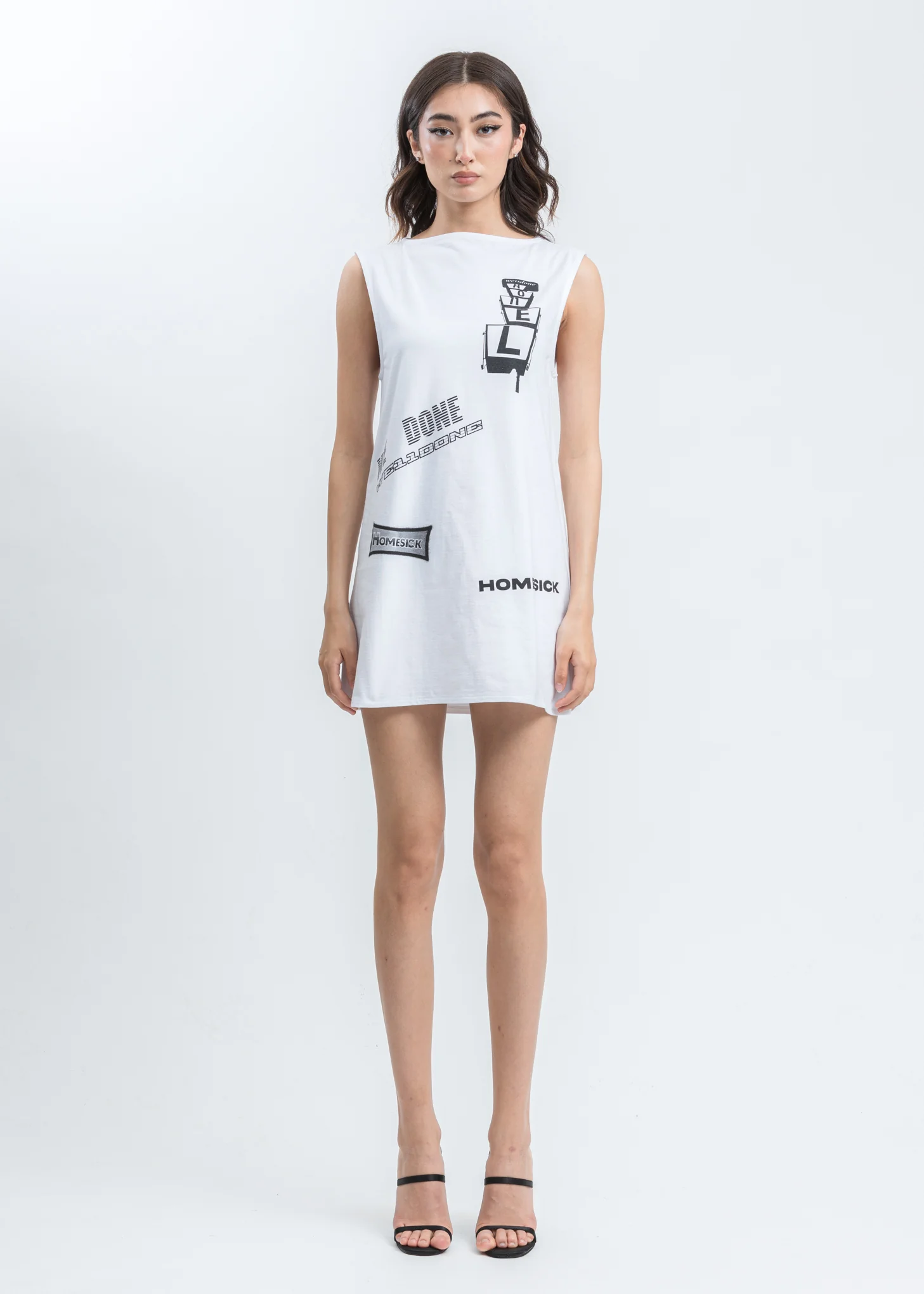 White All Over Logo Printed Mini Dress