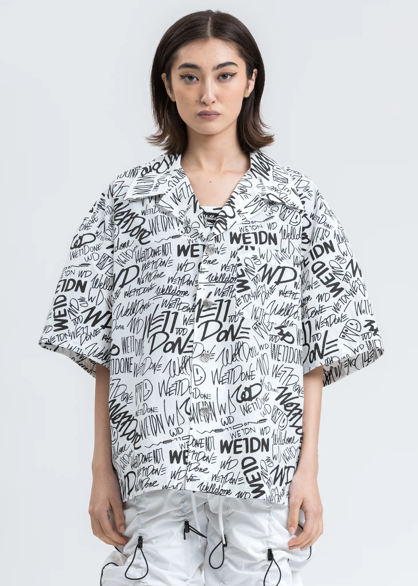 White Allover Logo Short Sleeve Shirt