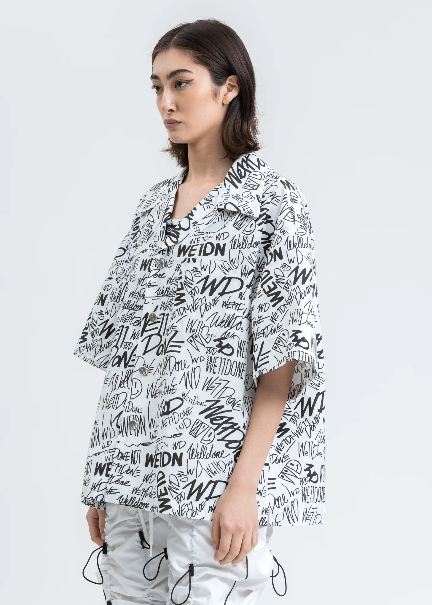 White Allover Logo Short Sleeve Shirt - Image 3