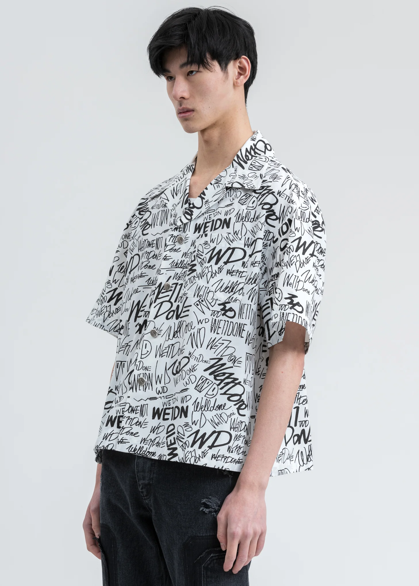 White Allover Logo Short Sleeve Shirt - Image 3