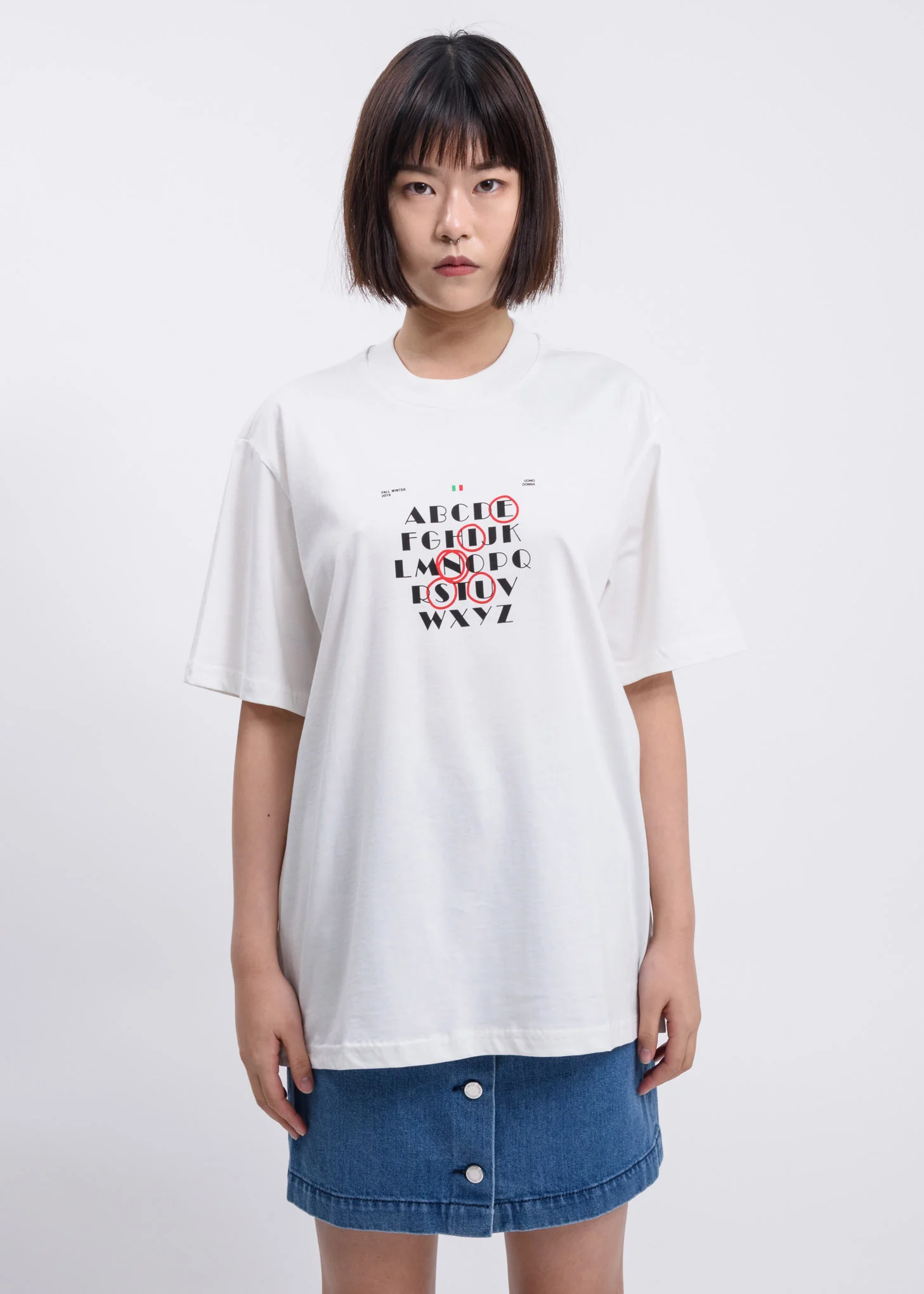 White Alphabet Print T-Shirt