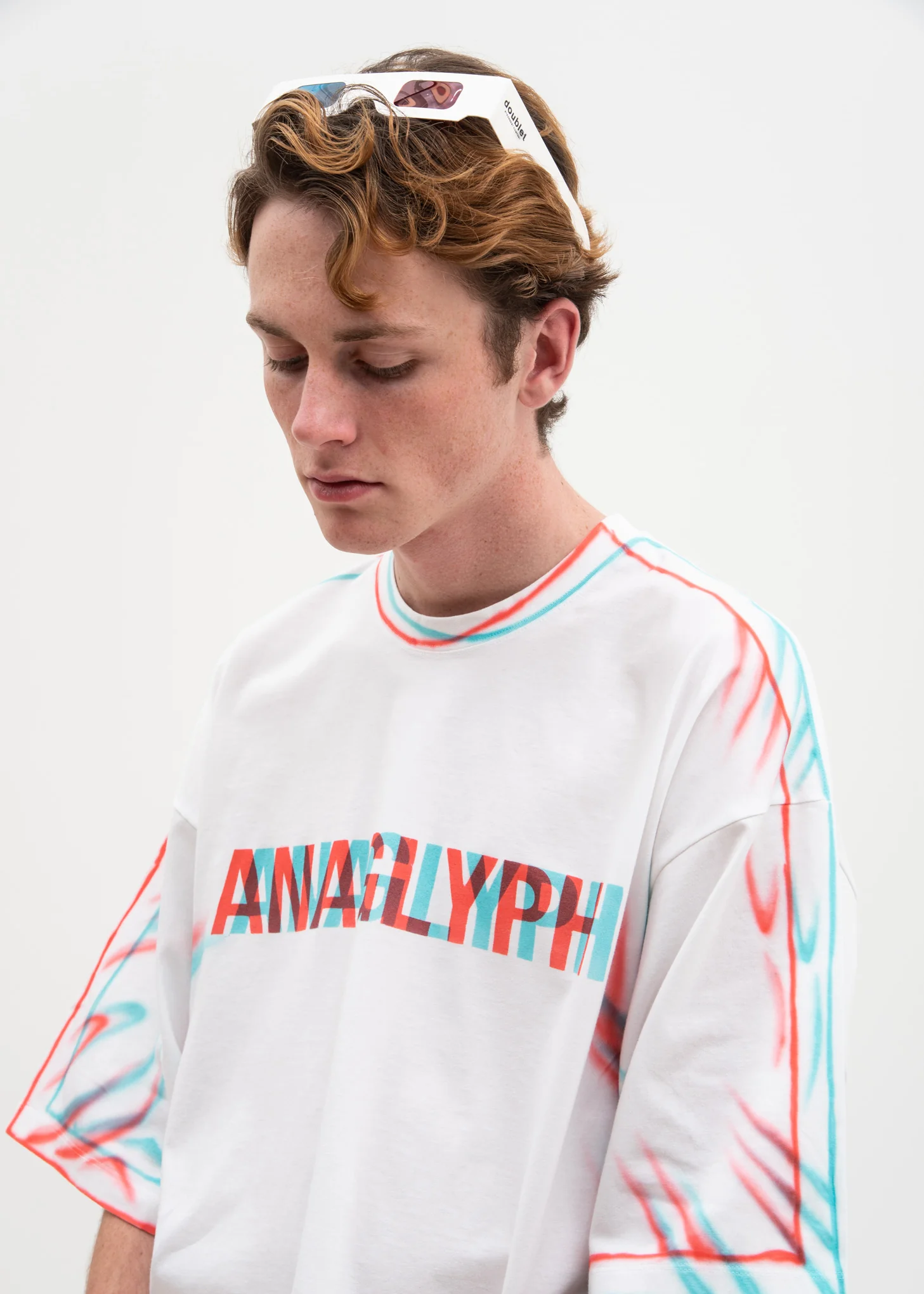 White Anaglyph Hand-Painted T-Shirt - Image 2