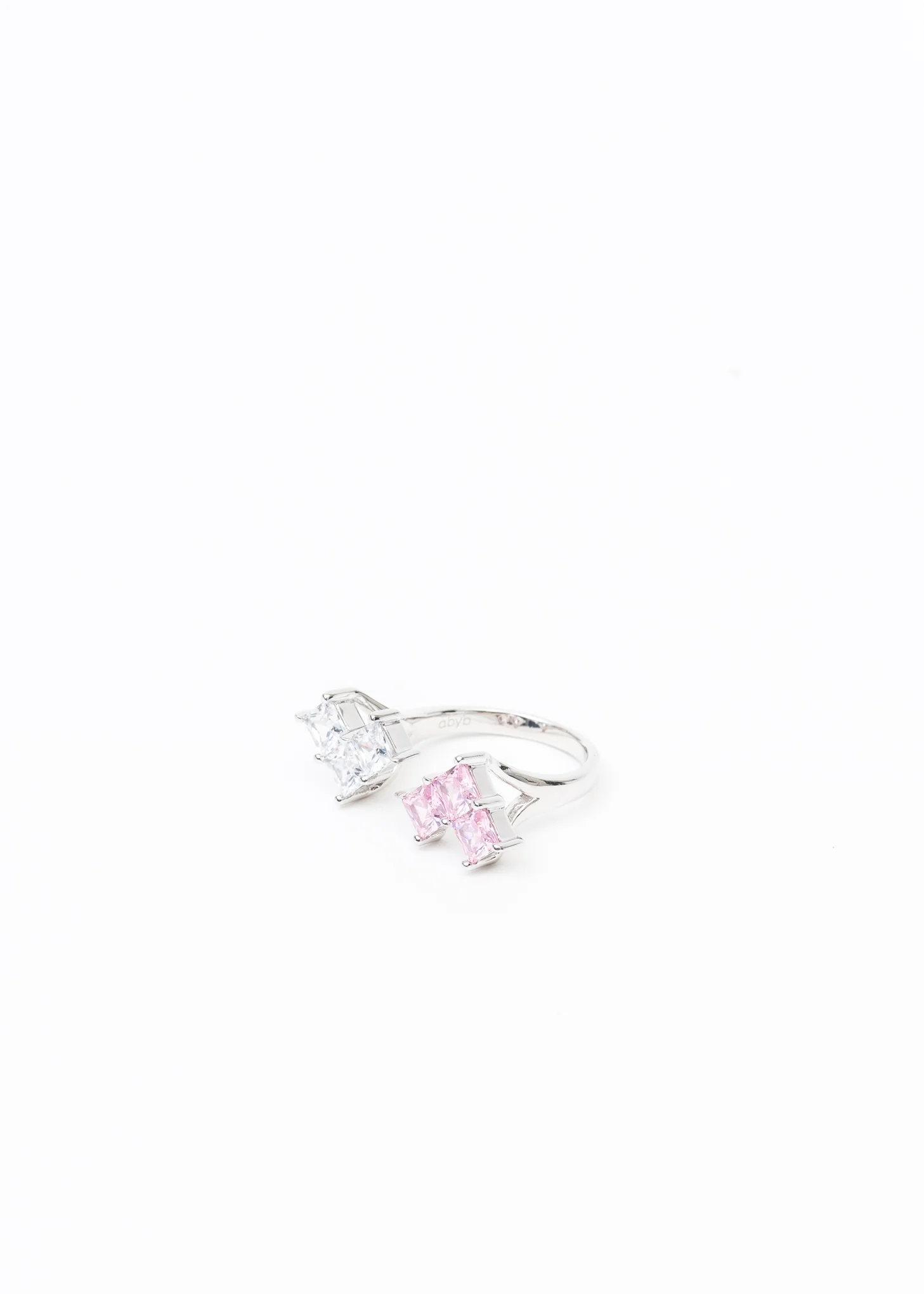 White And Pink Rhinestone Double Hearts Ring - Image 4
