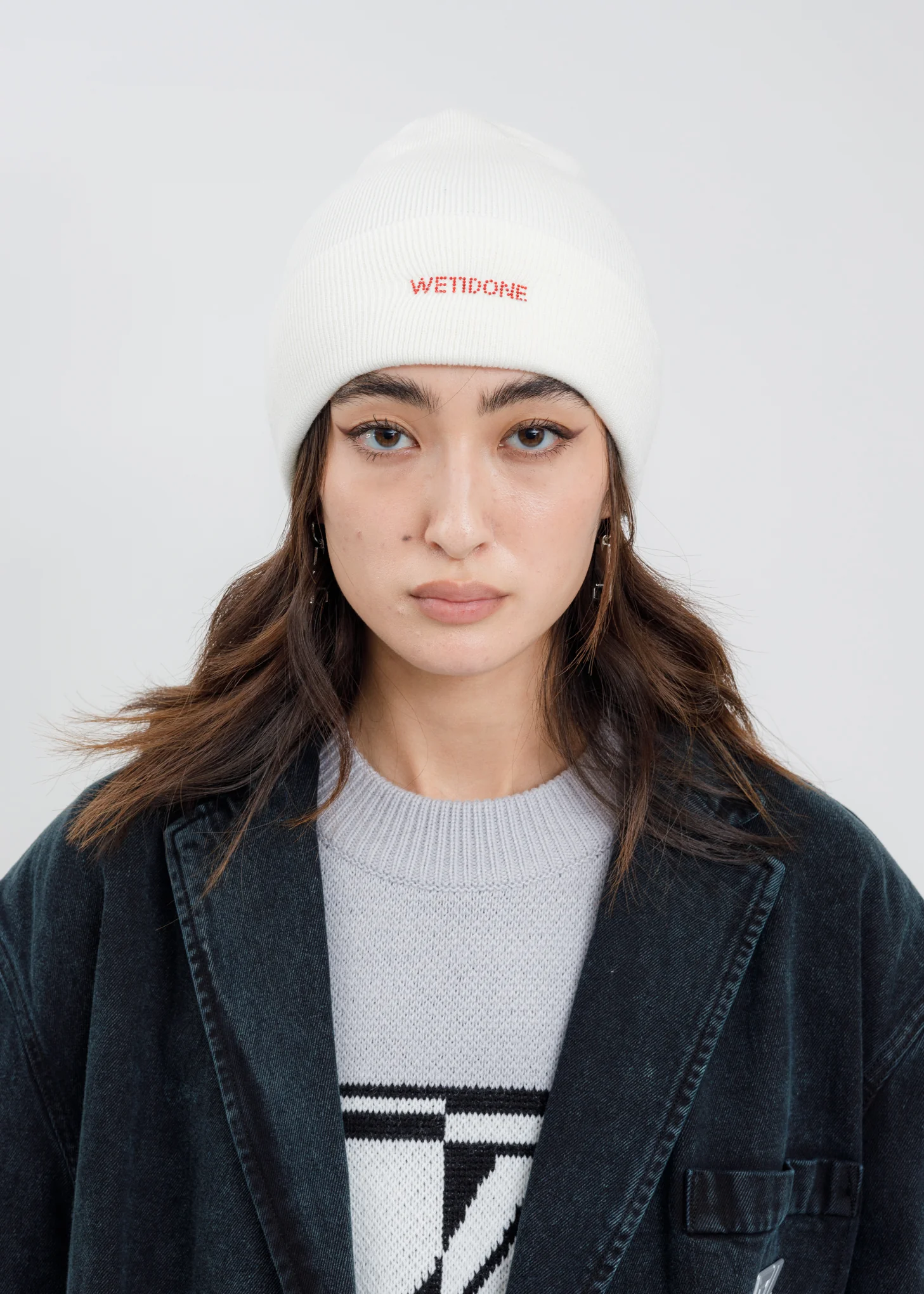 White And Red Crystal Logo Hotfix Iron On Beanie - Image 2