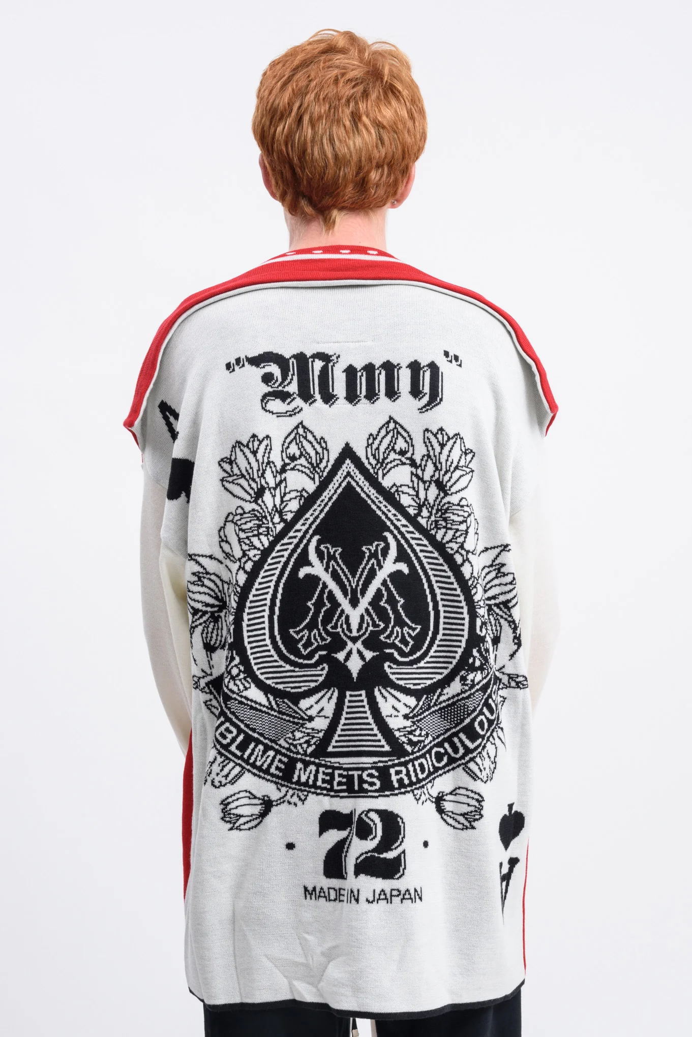 White and Red Playing Cards Knit Sweater - Image 2