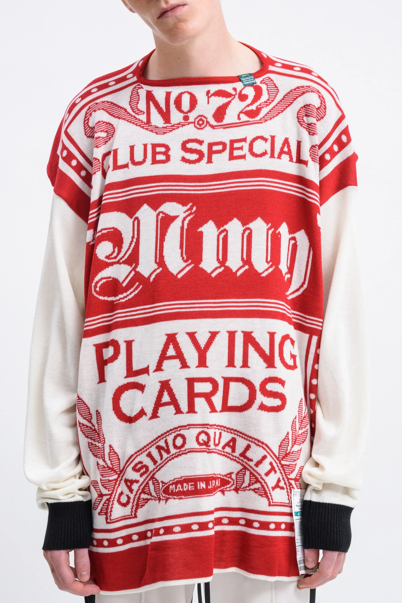White and Red Playing Cards Knit Sweater - Image 3