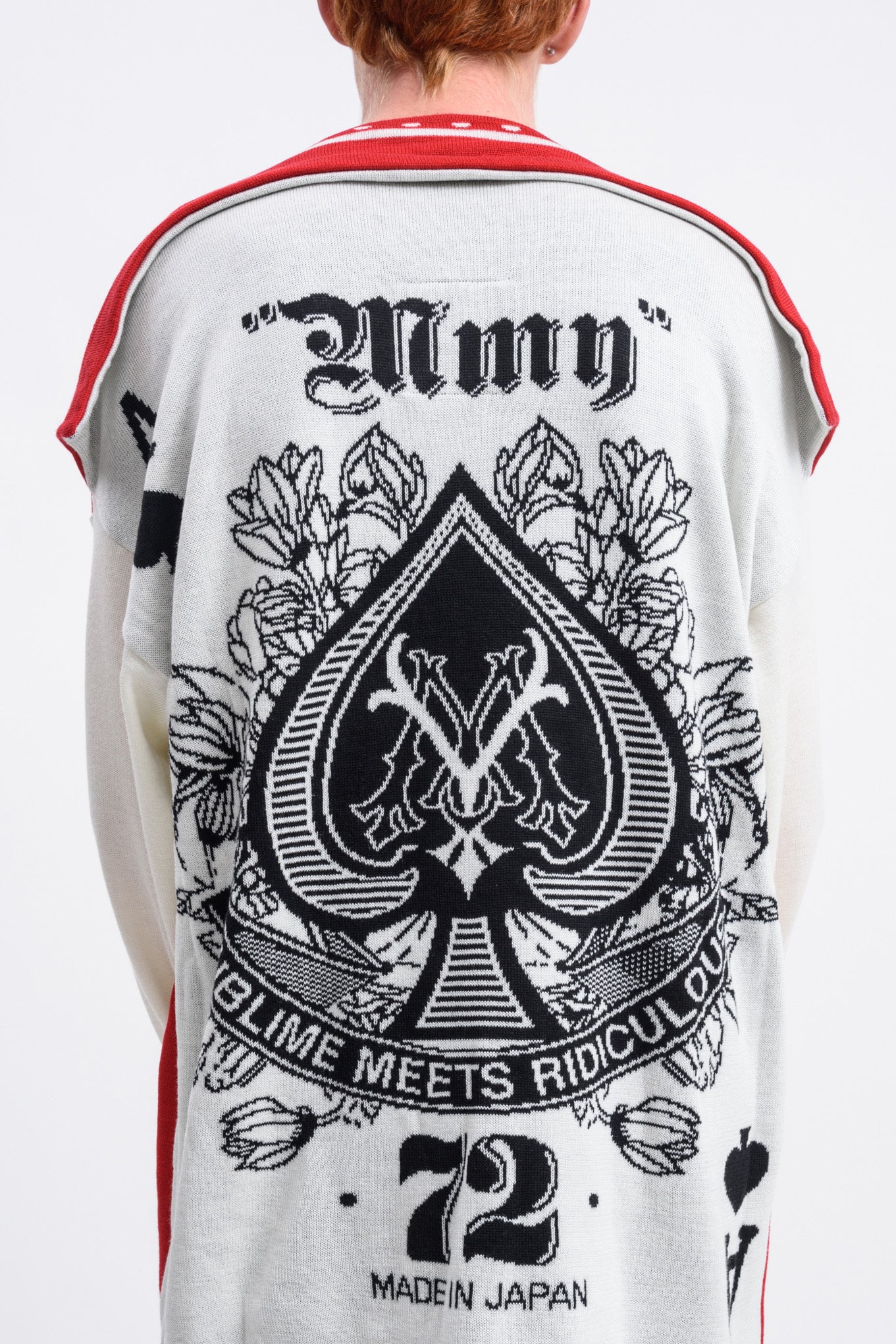 White and Red Playing Cards Knit Sweater - Image 4