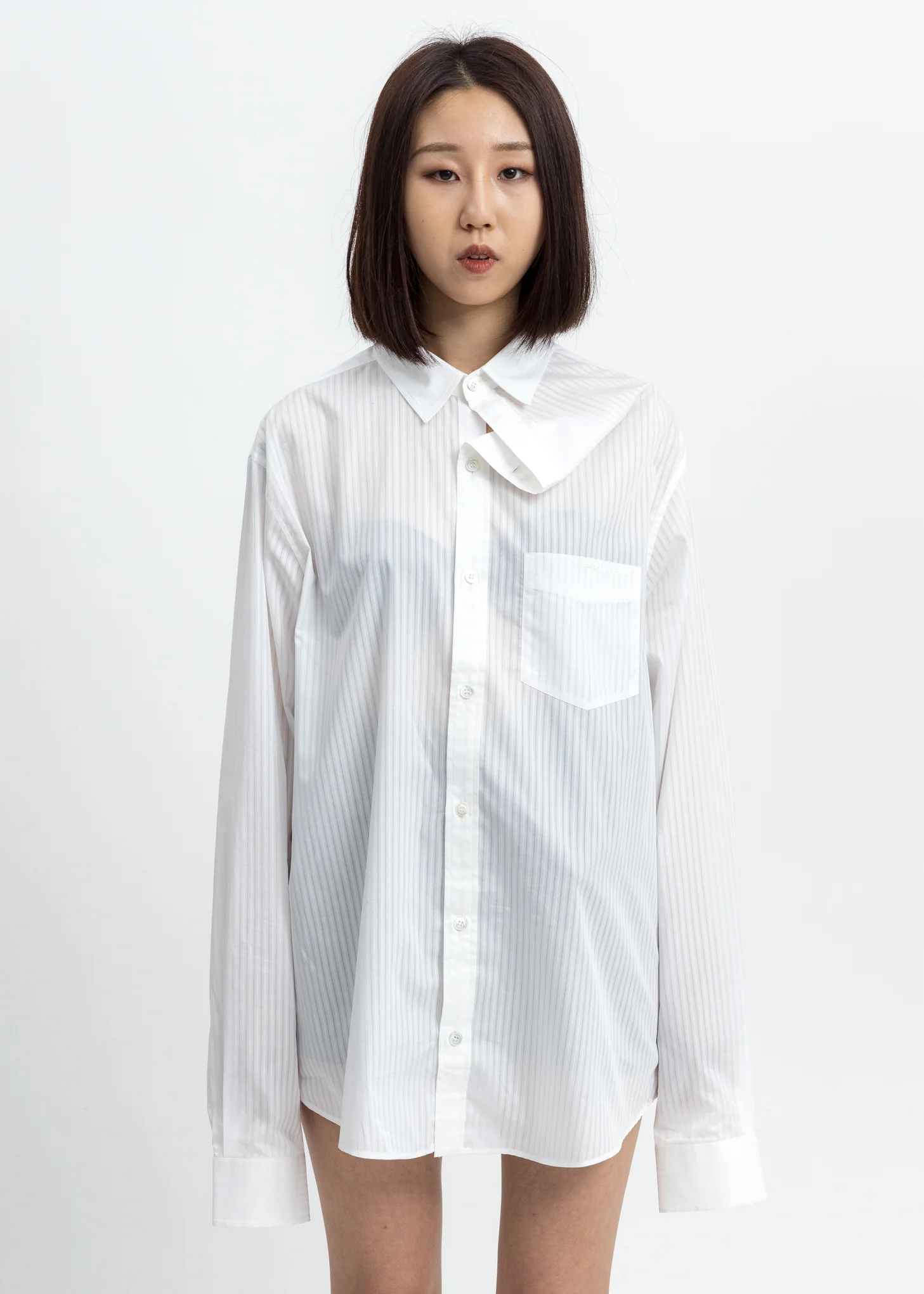 White Asymmetric Collar Shirt