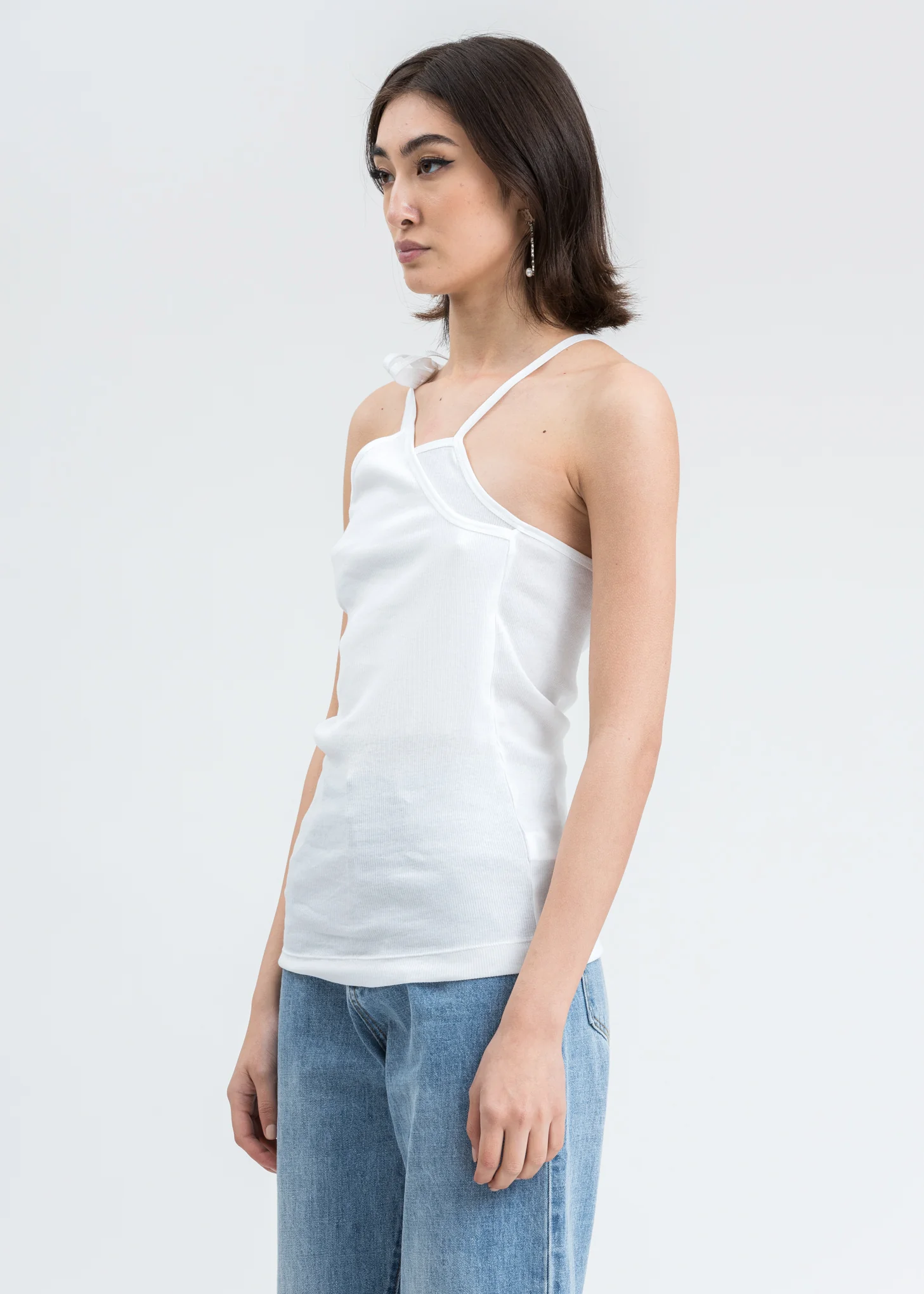 White Asymmetric Rib Slip Tank Top - Image 3