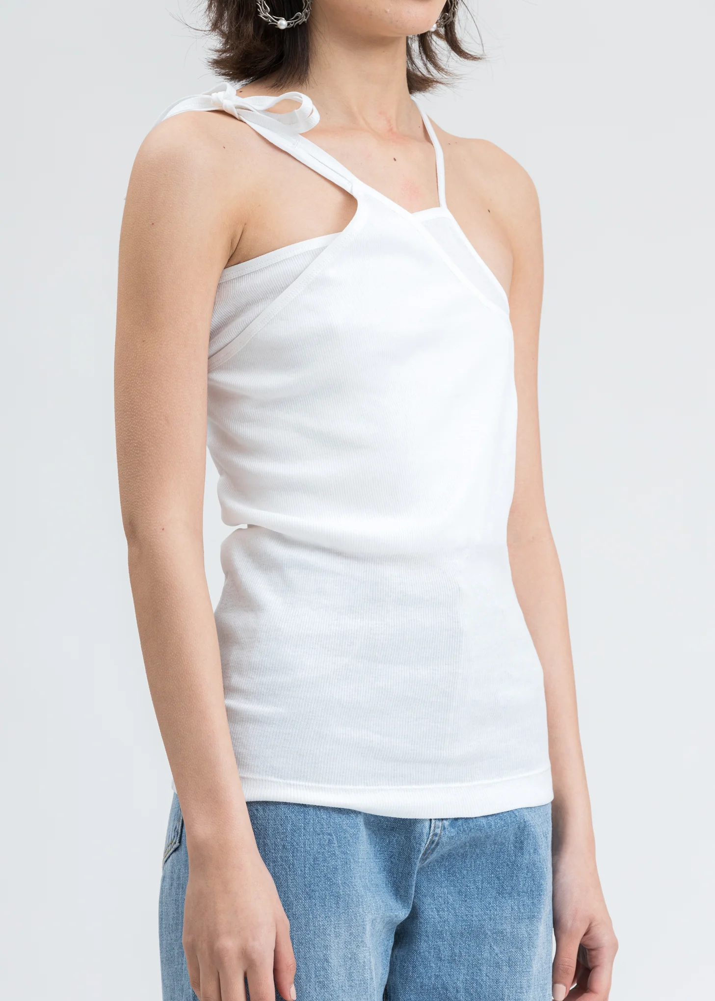 White Asymmetric Rib Slip Tank Top - Image 4