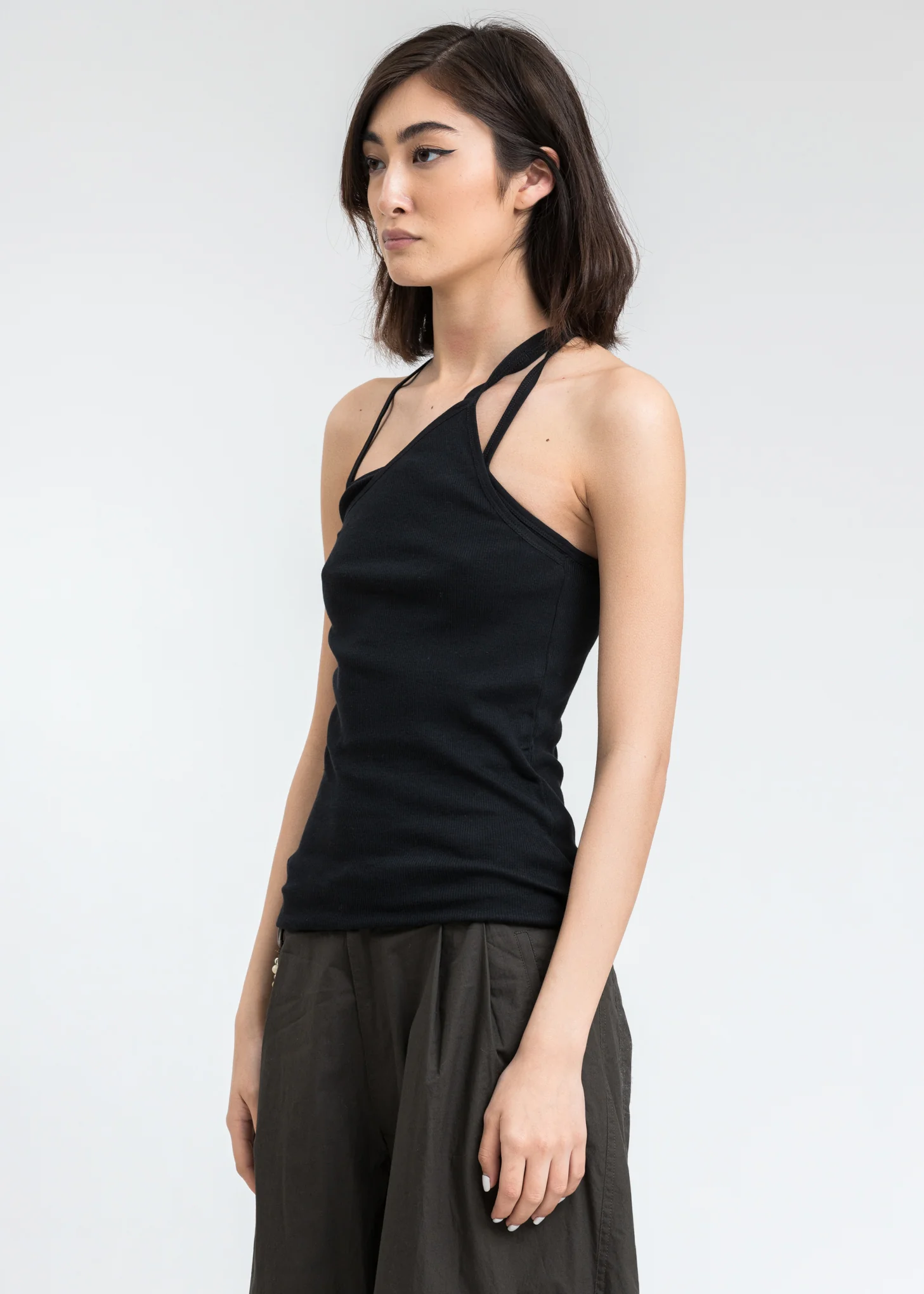 Black Asymmetric Rib Slip Tank Top - Image 2
