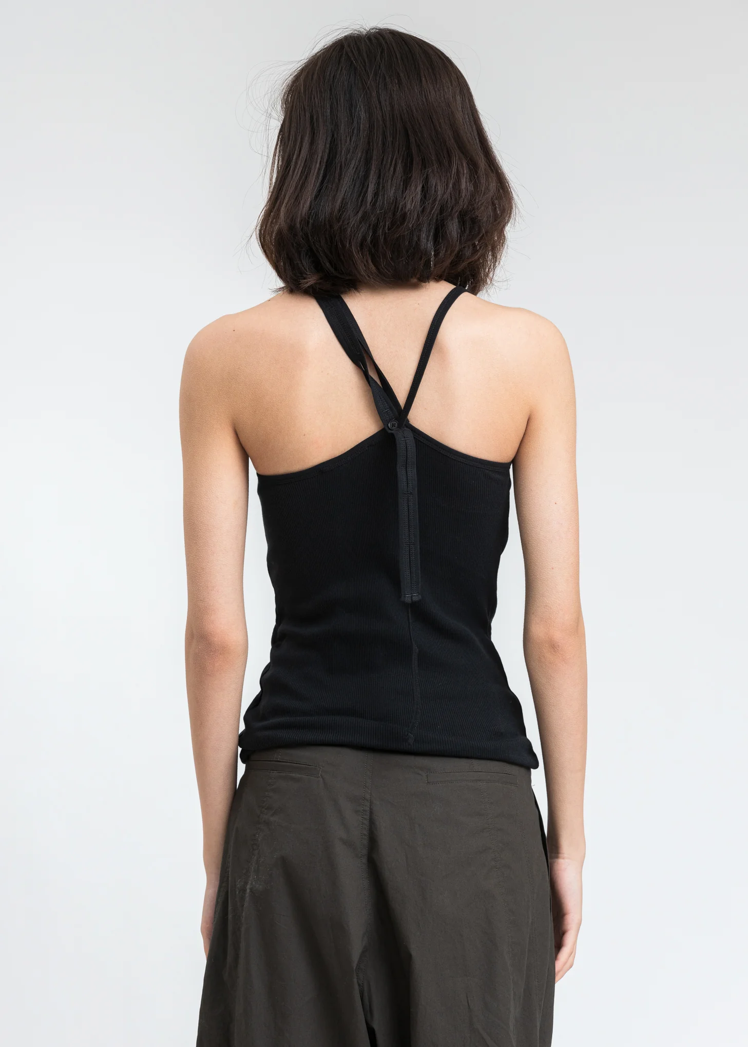 Black Asymmetric Rib Slip Tank Top - Image 3