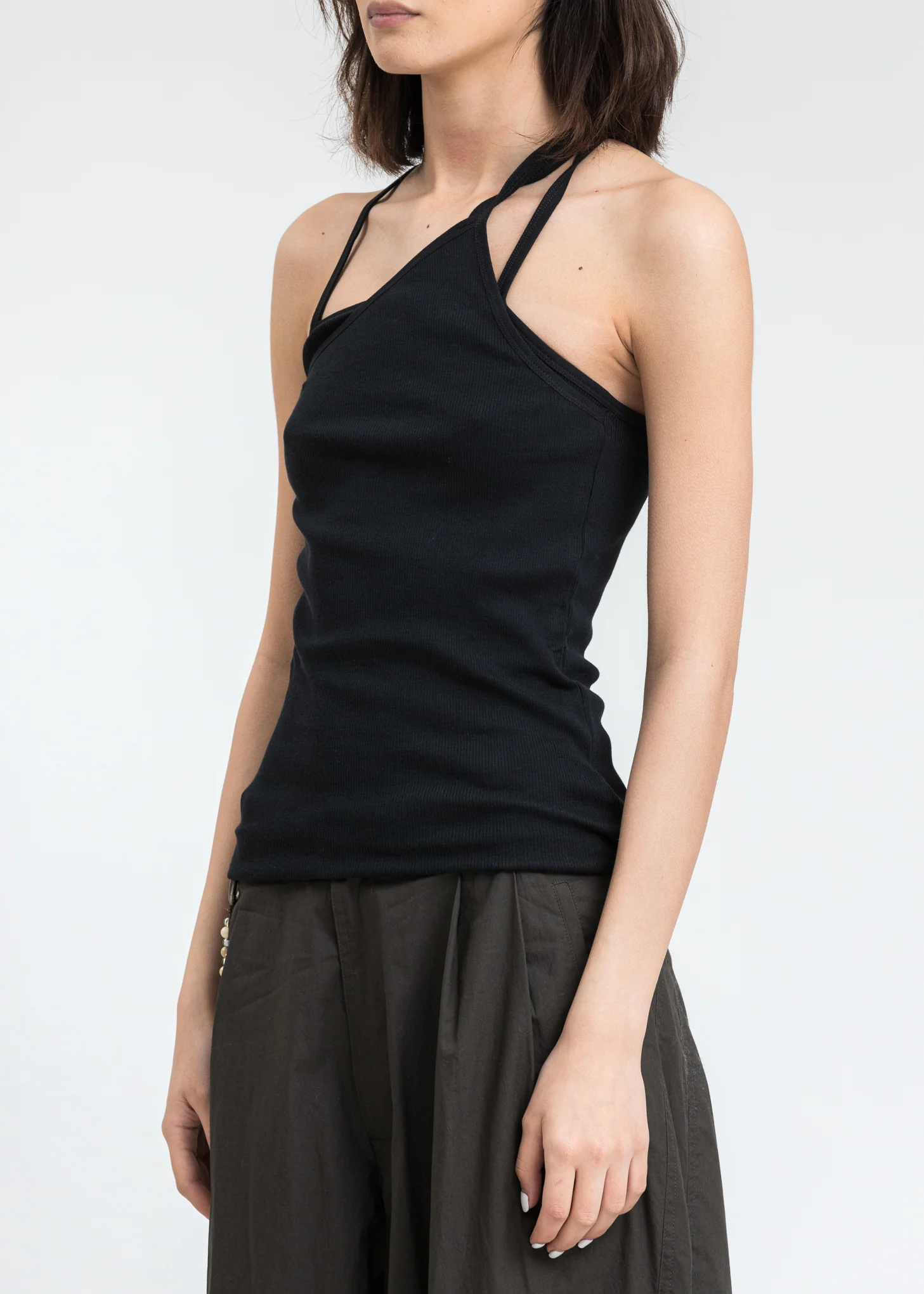 Black Asymmetric Rib Slip Tank Top - Image 4