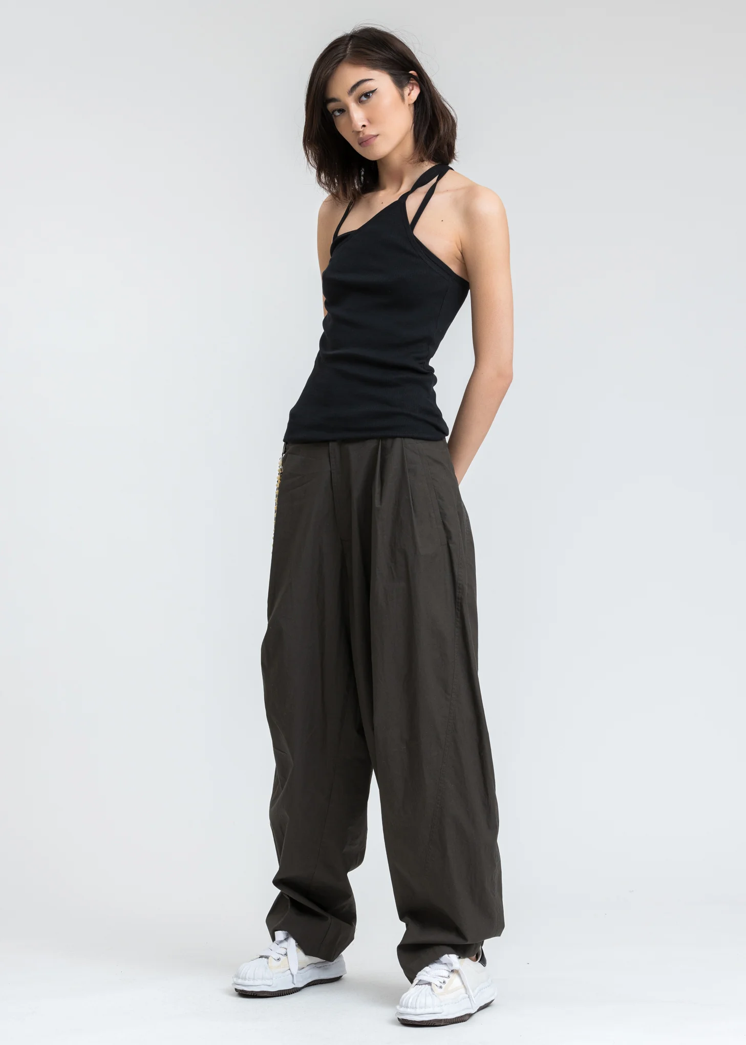 Black Asymmetric Rib Slip Tank Top - Image 5