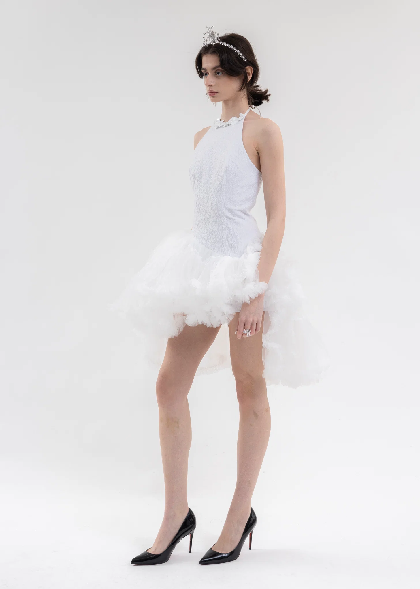 White Asymmetric Tulle  Dress - Image 2