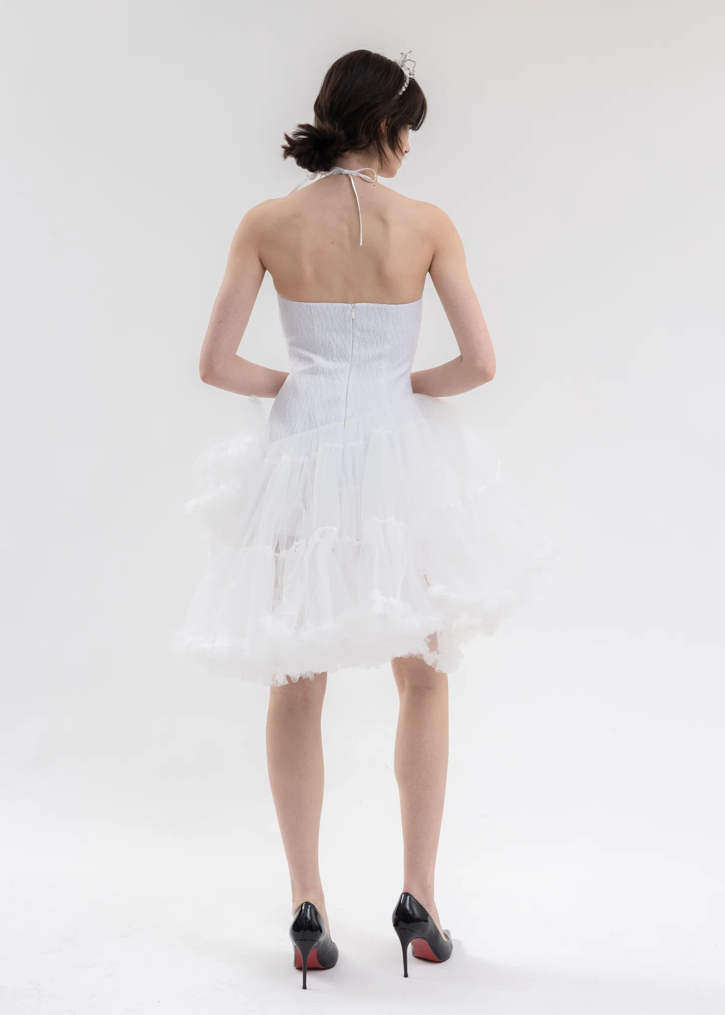 White Asymmetric Tulle  Dress - Image 4