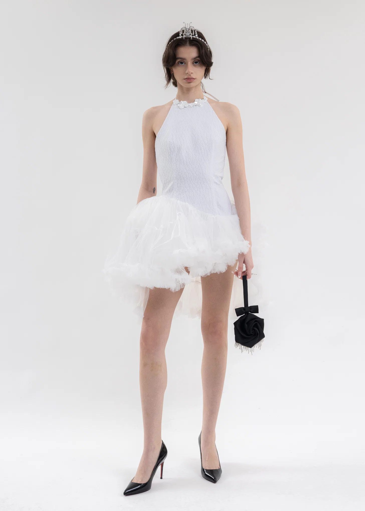 White Asymmetric Tulle  Dress - Image 5