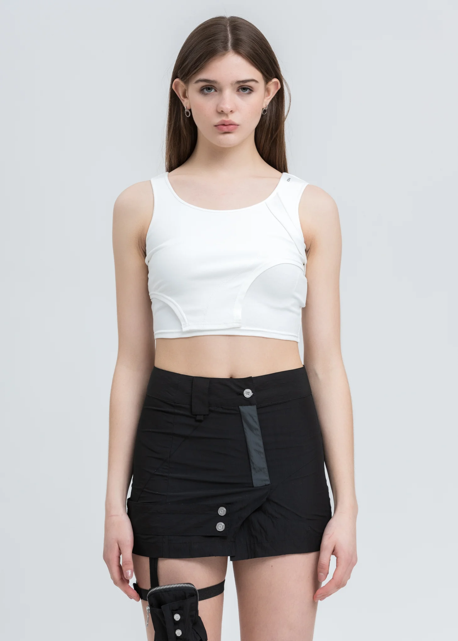 White Asymmetrical Arc Layered Tank Top