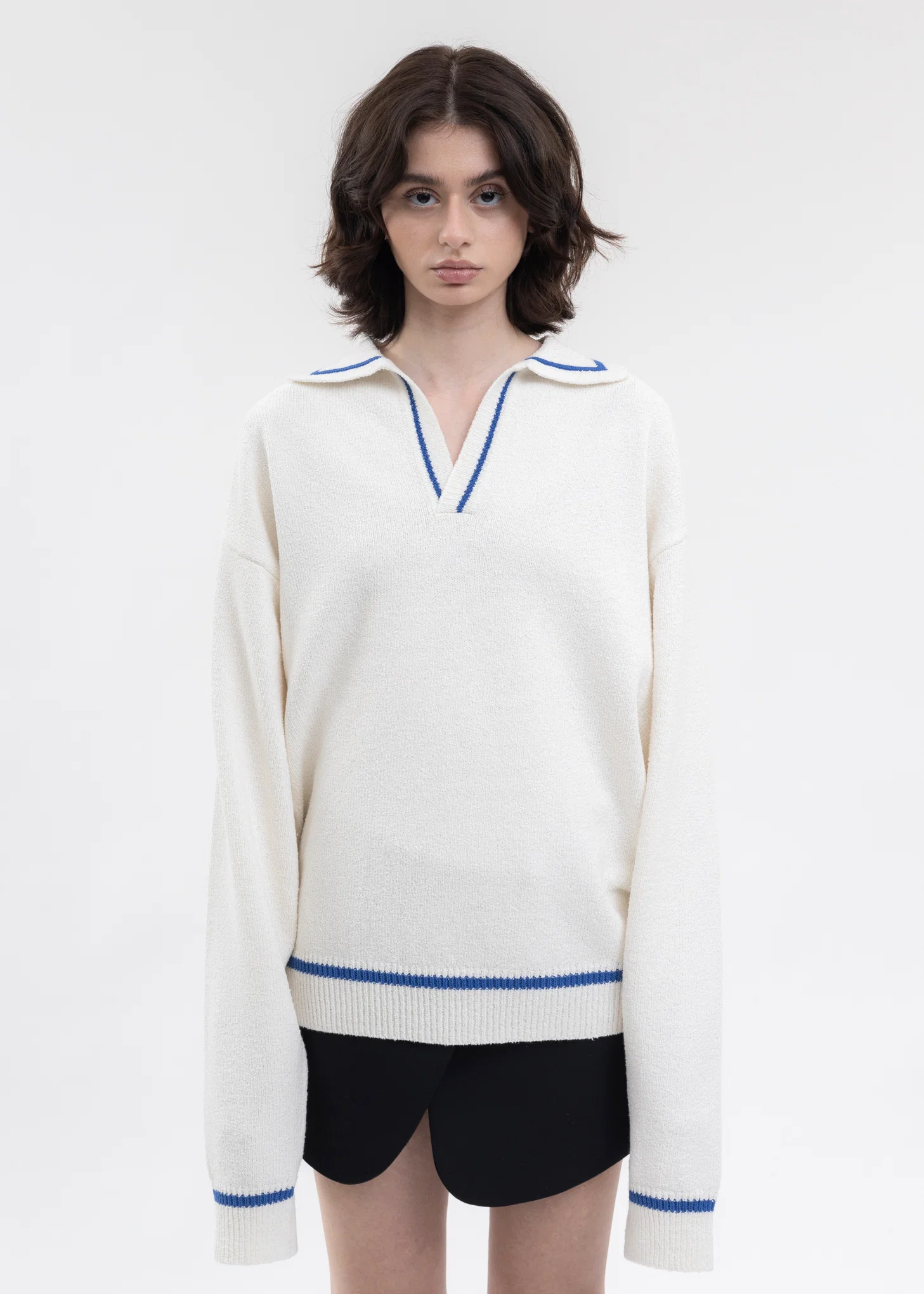 WHITE BACK LOGO MARINE KNIT SWEATER