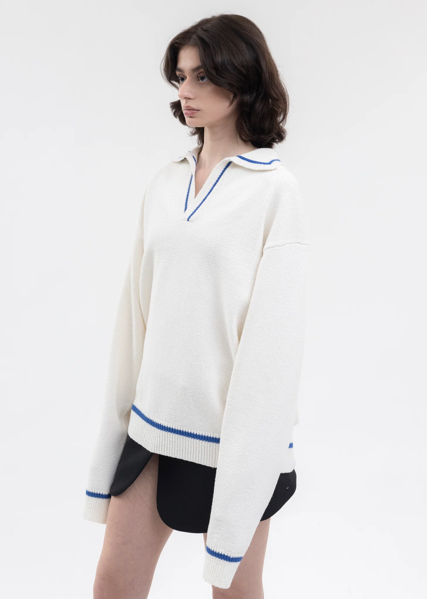 WHITE BACK LOGO MARINE KNIT SWEATER - Image 3