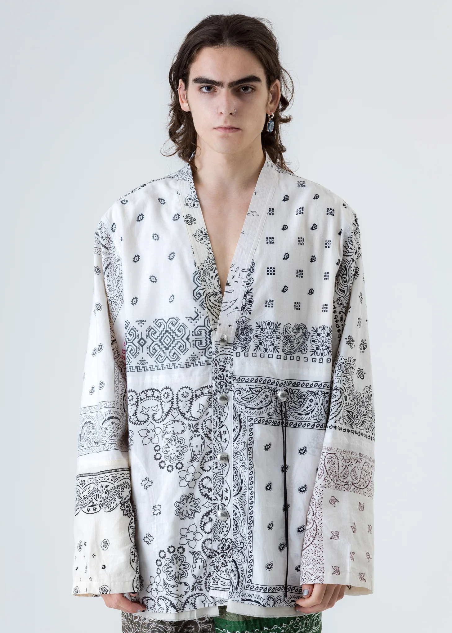White Bandana Patch Work Concho Jacket