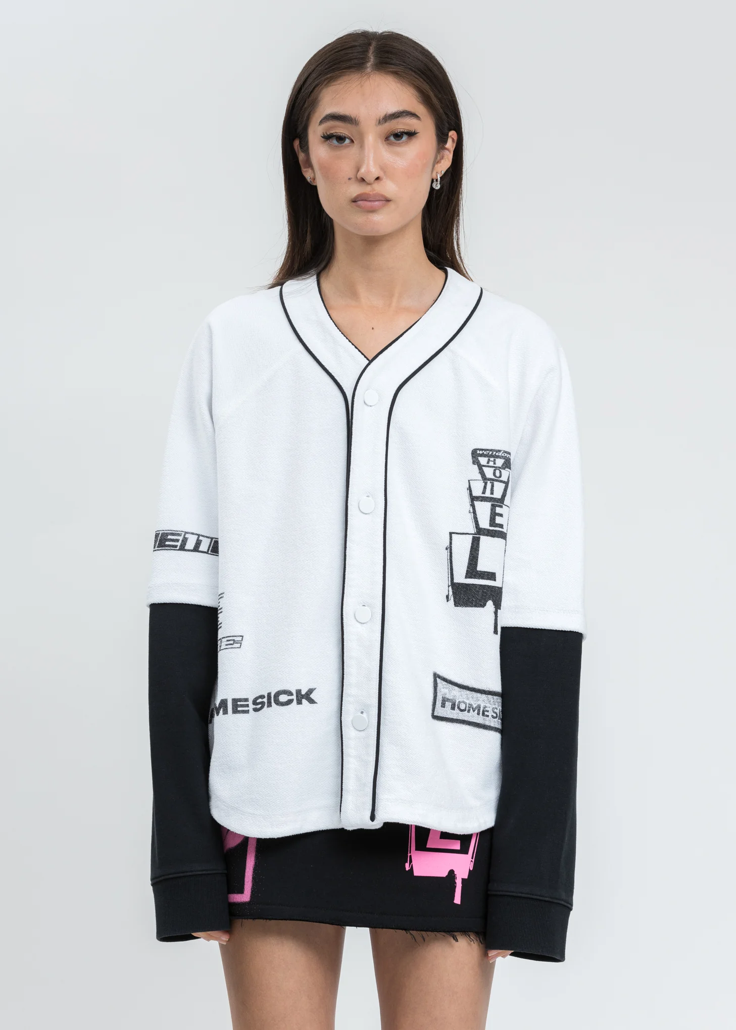 White Baseball Jersey Long Sleeve Jacket