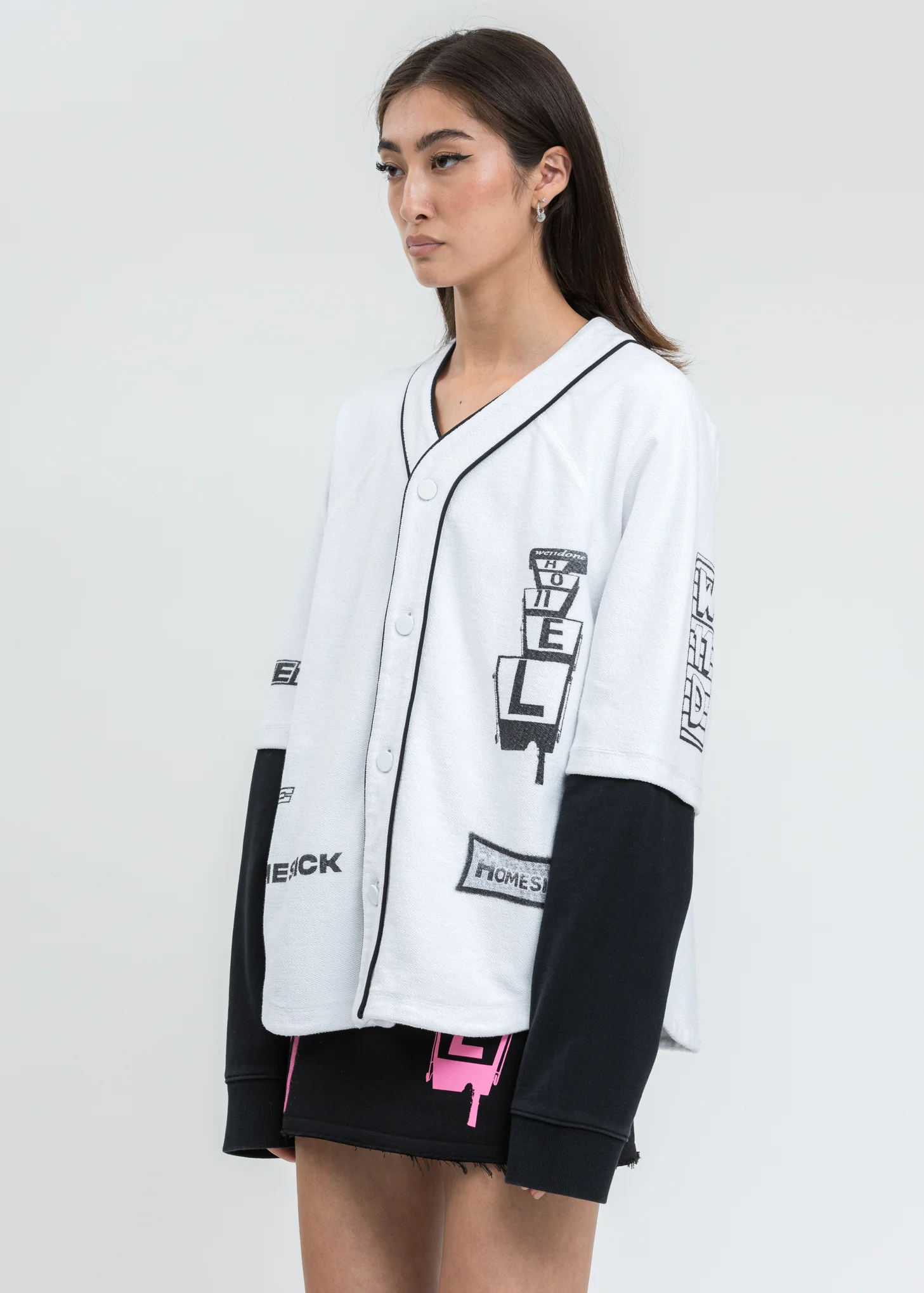 White Baseball Jersey Long Sleeve Jacket - Image 3