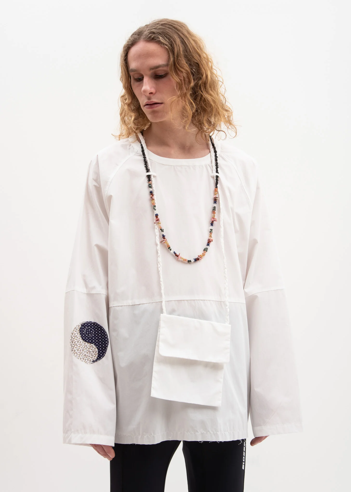 White Beaded Necklace Shirt