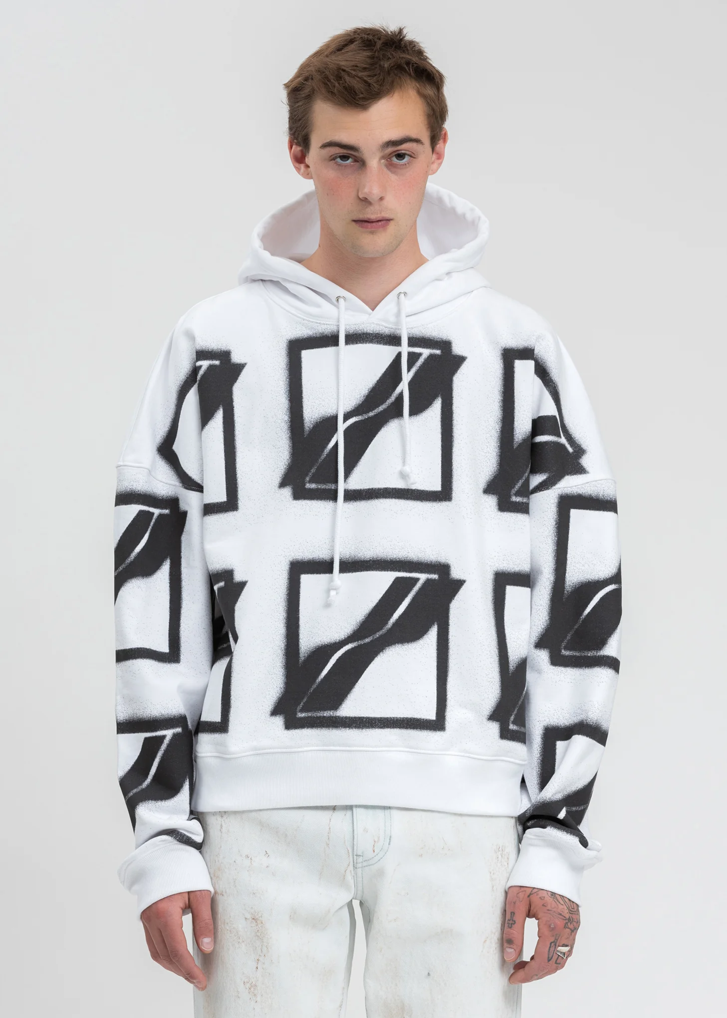 White Big Logo All Over Hoodie