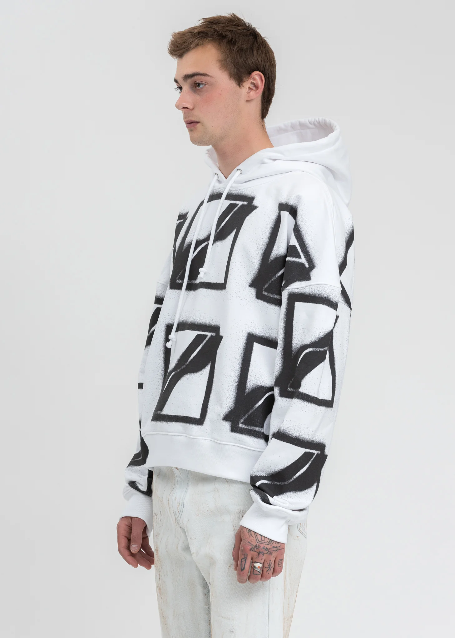 White Big Logo All Over Hoodie - Image 3