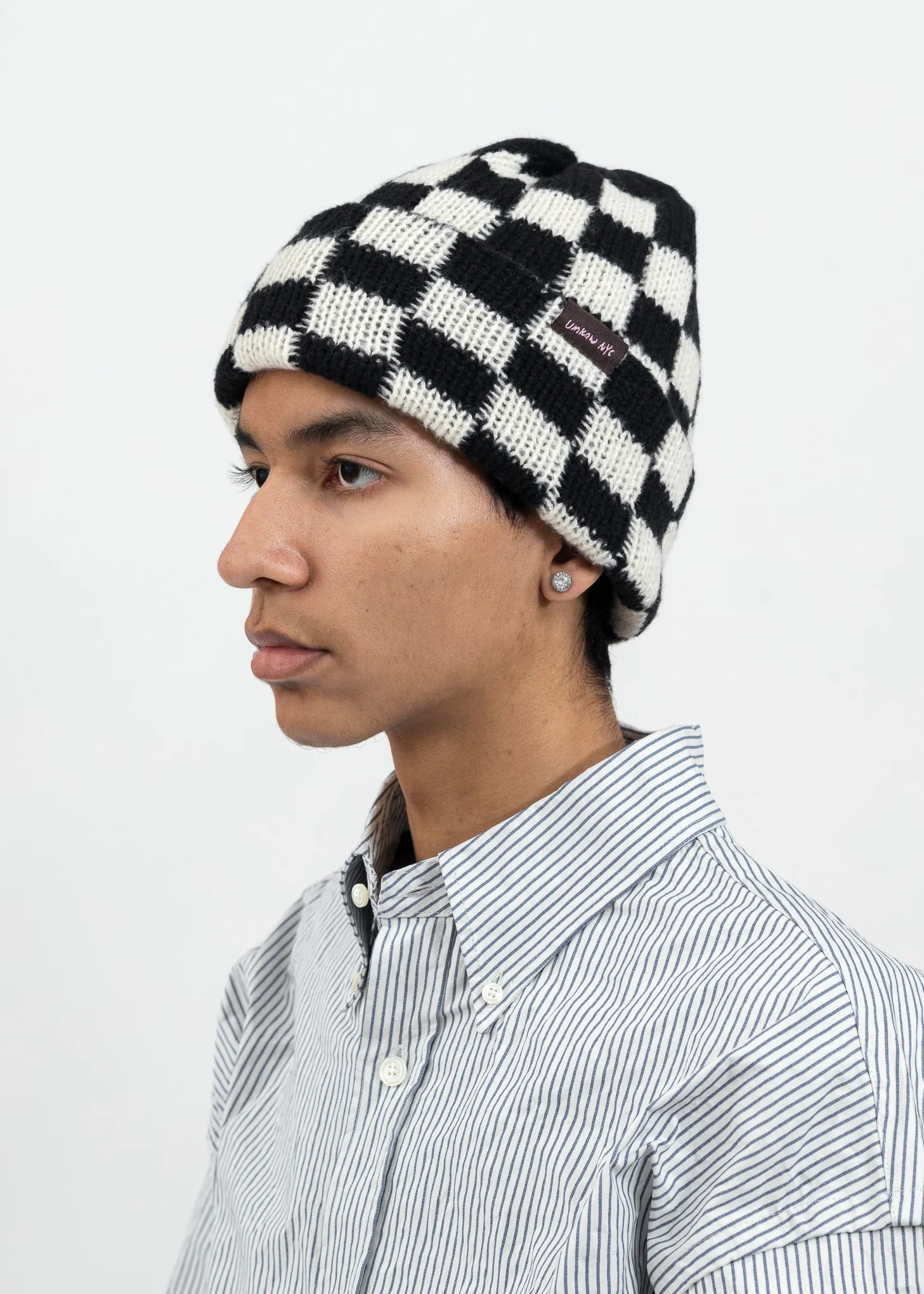 White/Black Checked Beanie - Image 2