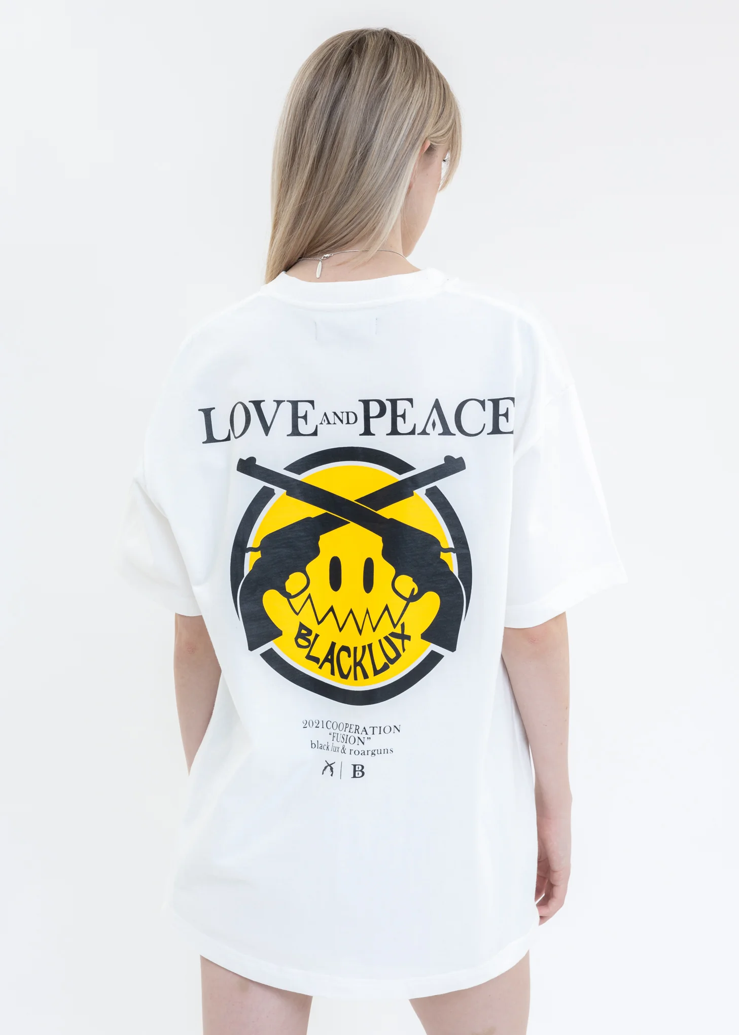 White Black Lux X roarguns LOVE&PEACE T-Shirt - Image 2
