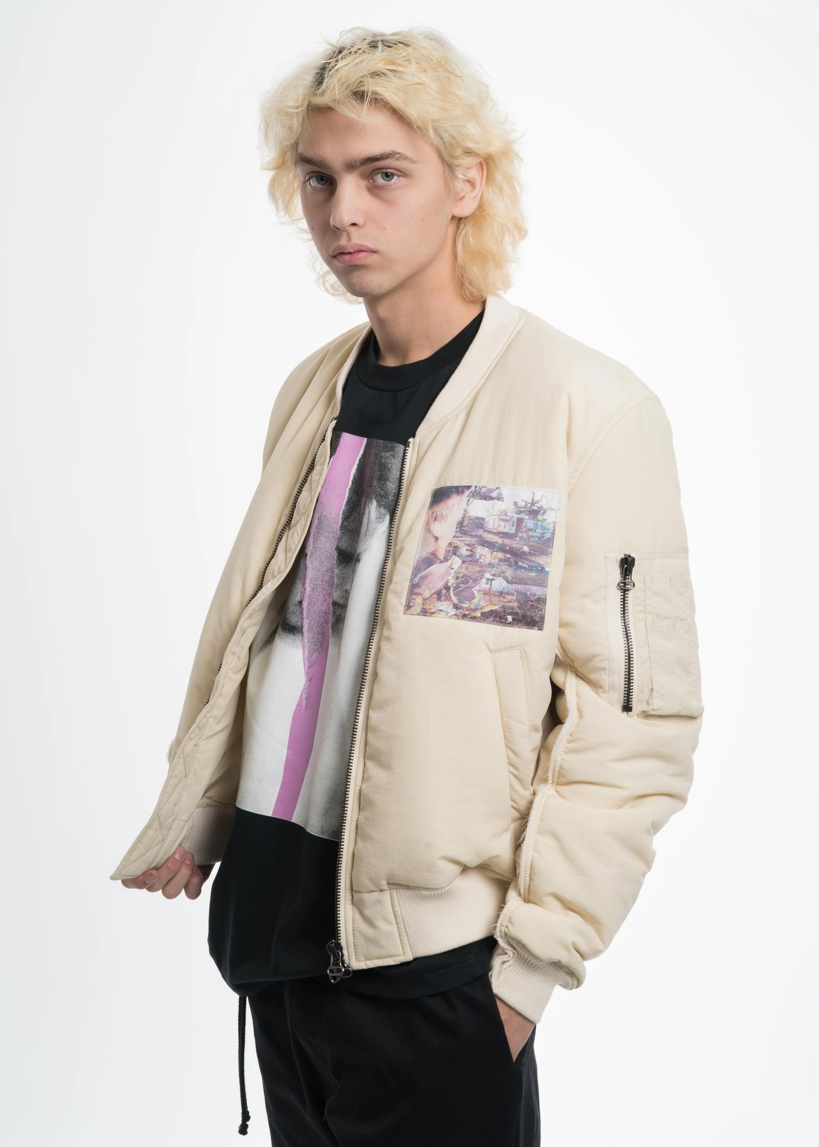 Cream Bomber with Cuts and Patches
