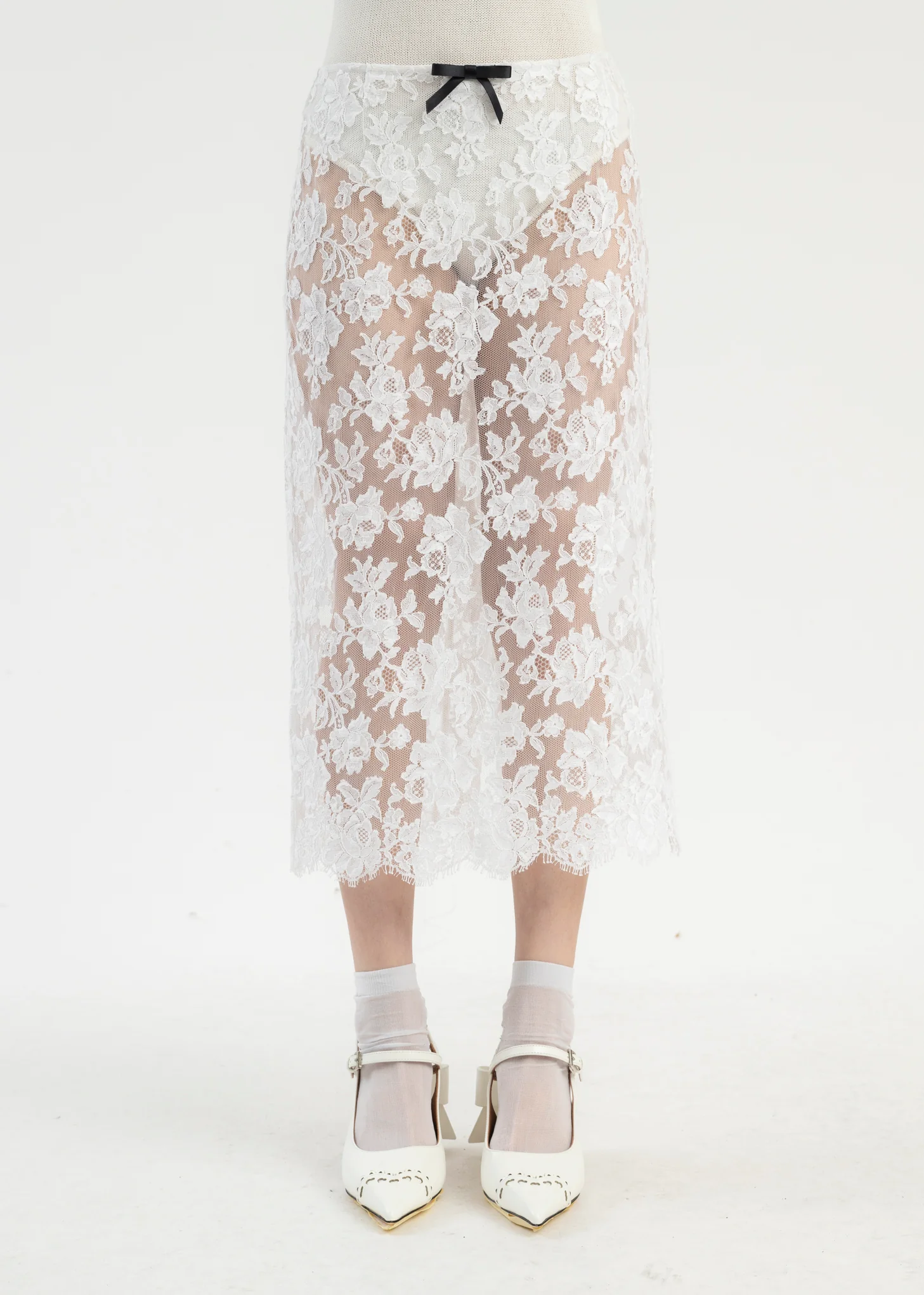 White Bow Mid Length Skirt - Image 2