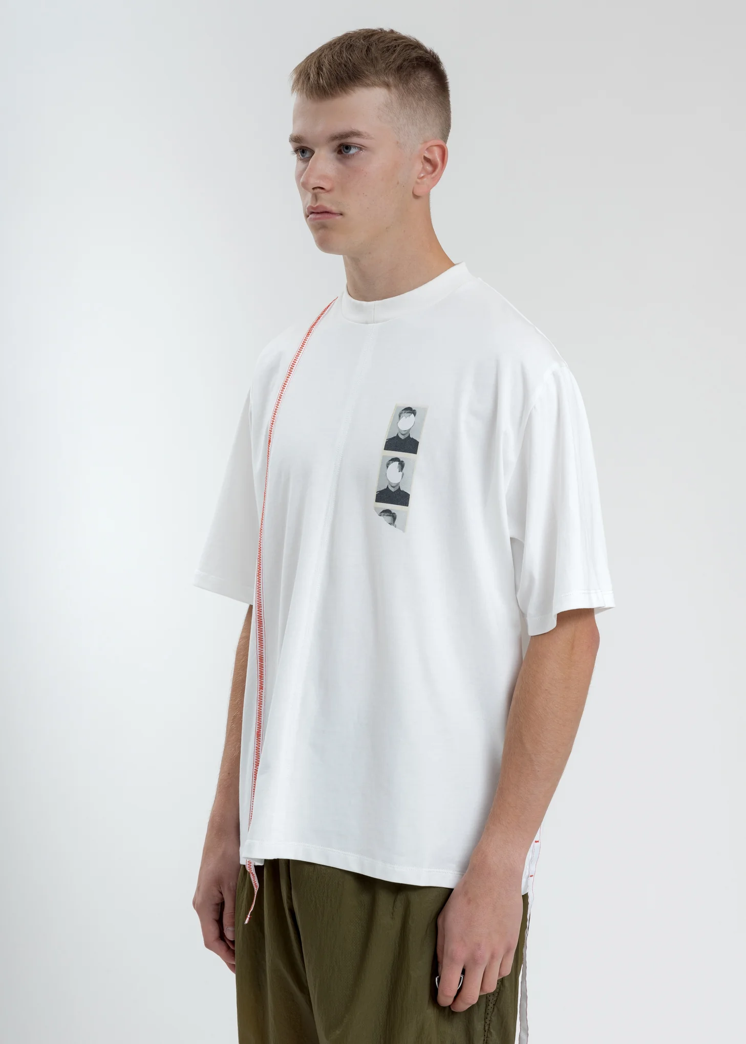 White Boxy Fit T-Shirt With Tape - Image 3