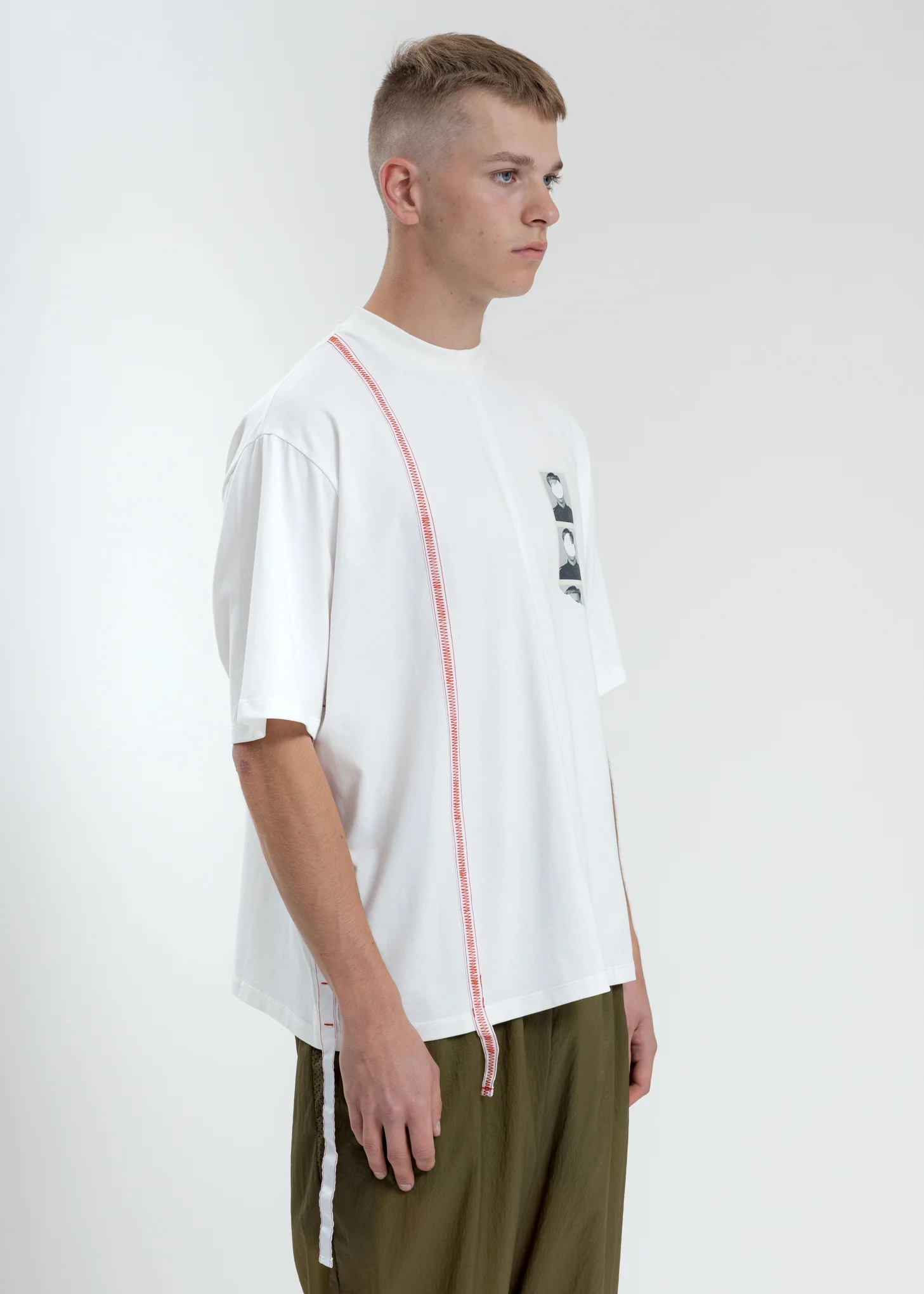 White Boxy Fit T-Shirt With Tape - Image 4