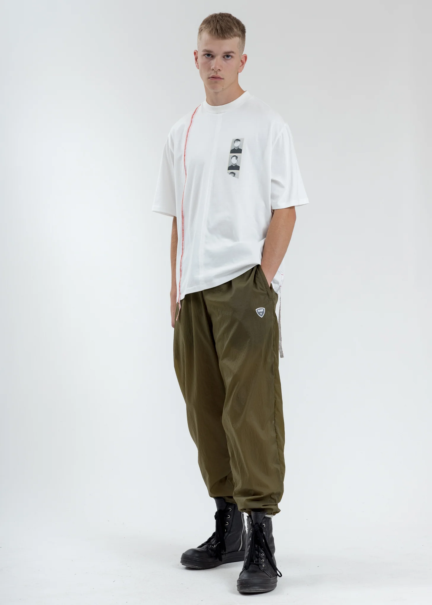 White Boxy Fit T-Shirt With Tape - Image 6