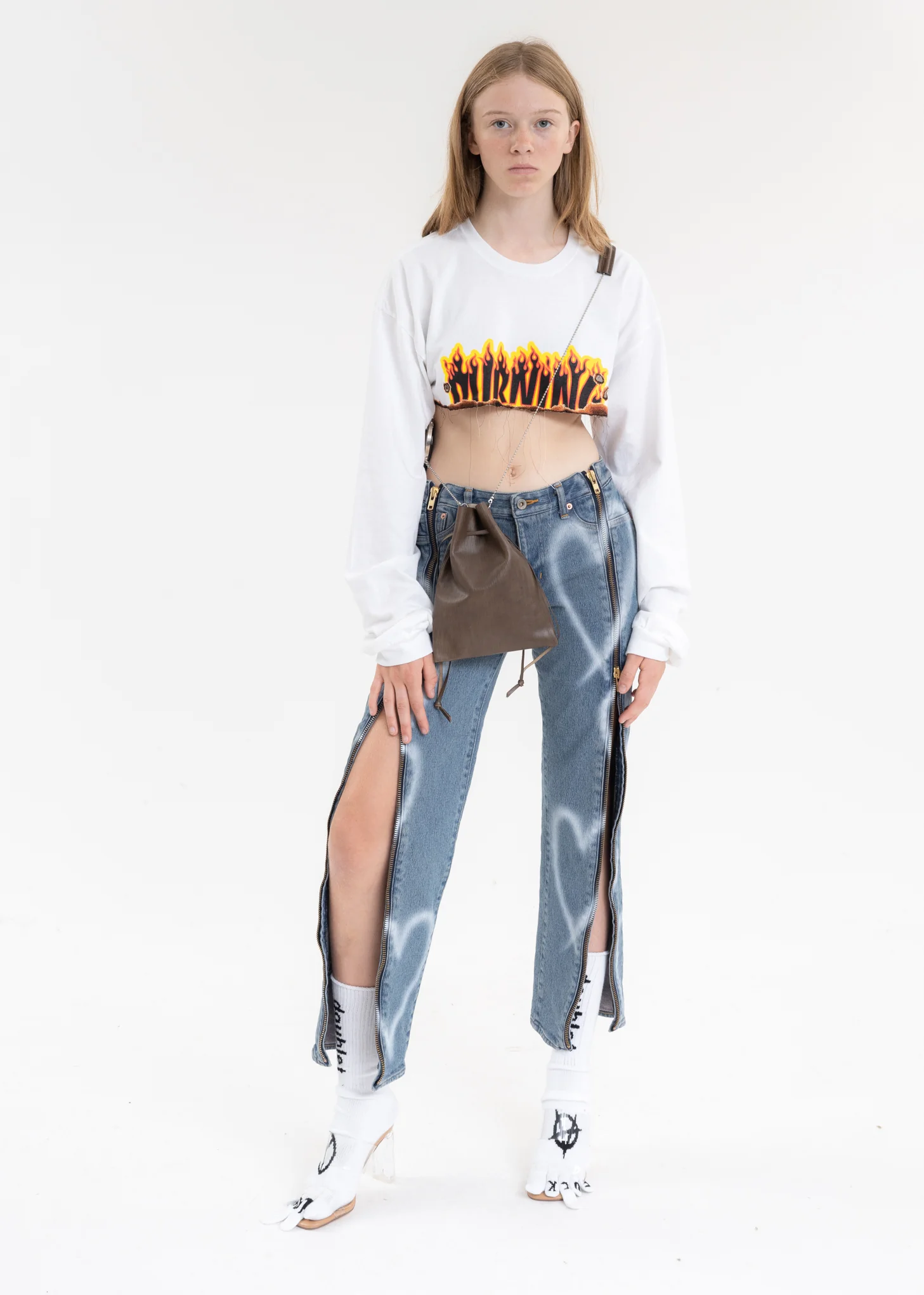White BURNING EMBROIDERY CROPPED LONG SLEEVE T-SHIRT - Image 6
