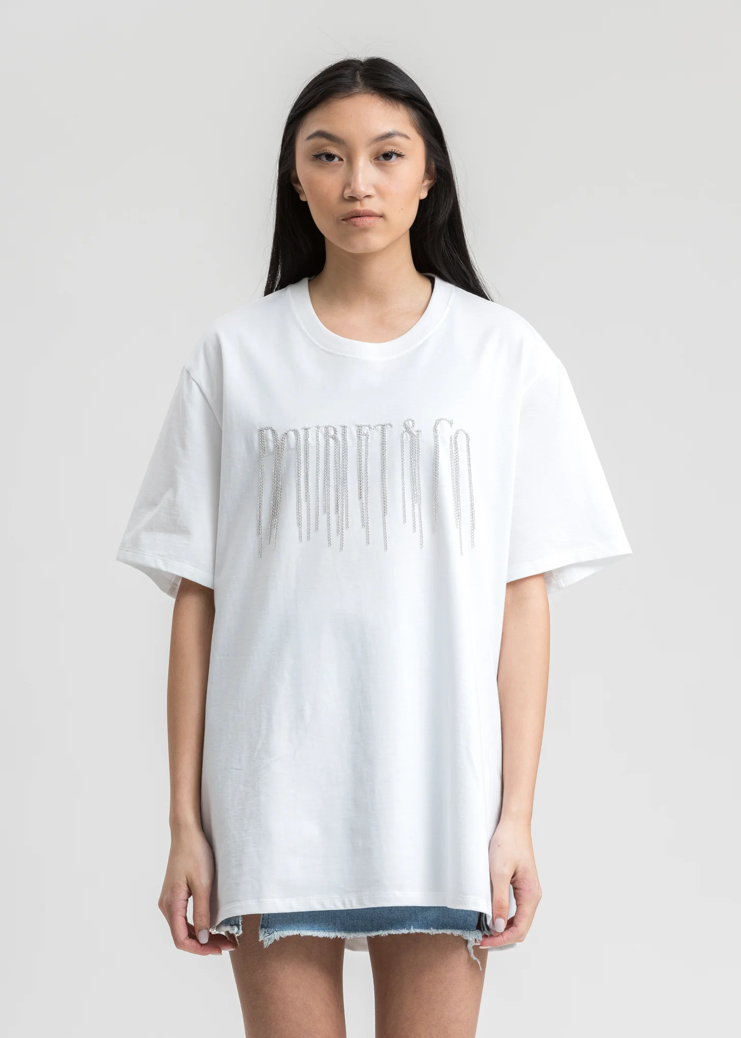 White Chain Fringe Embroidery T-Shirt