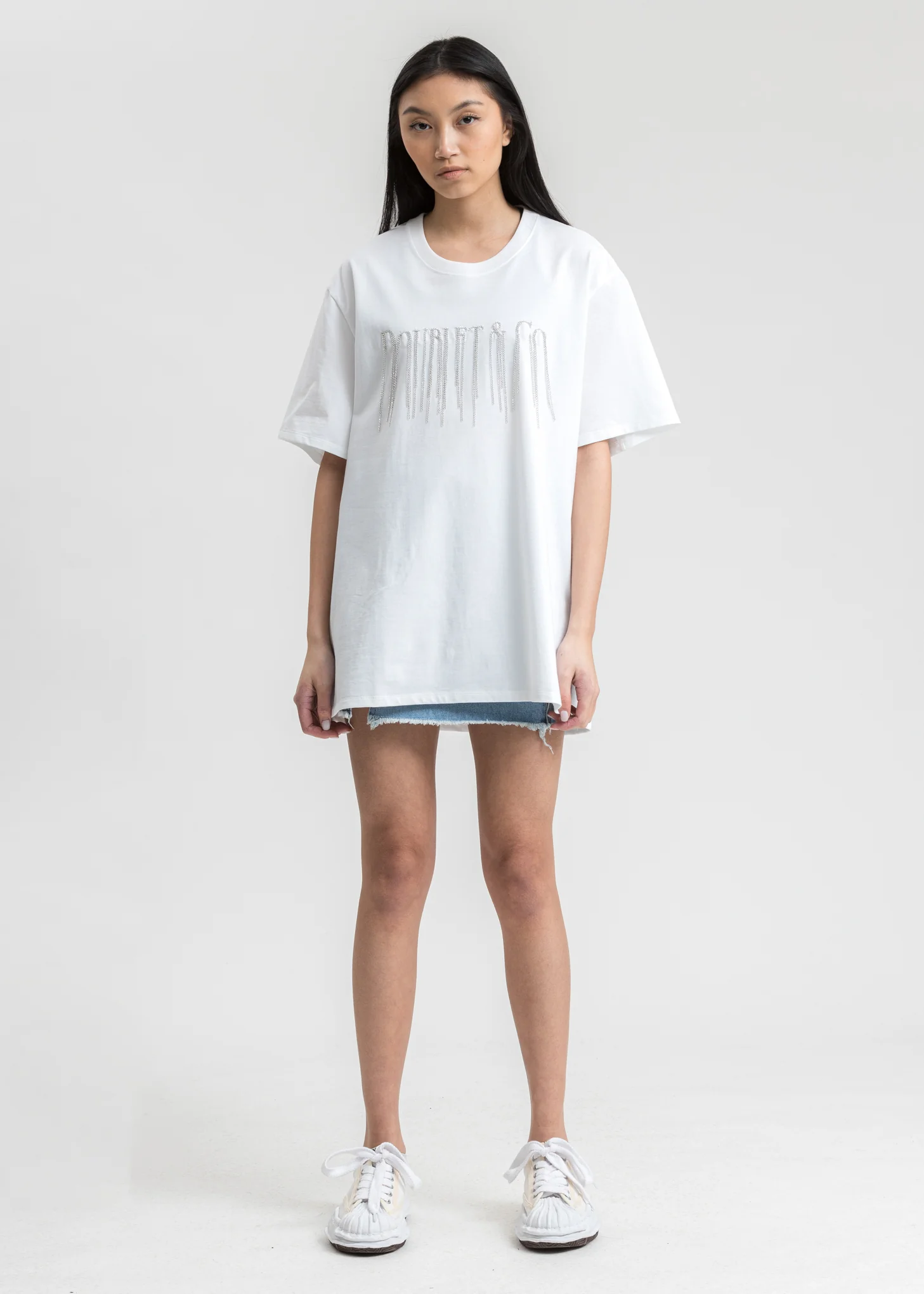 White Chain Fringe Embroidery T-Shirt - Image 5
