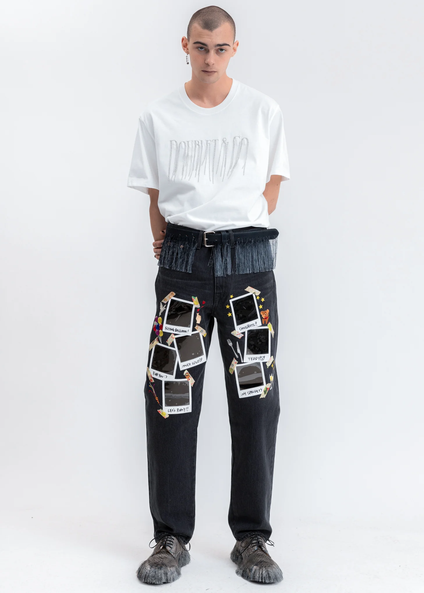 White Chain Fringe Embroidery T-Shirt - Image 5