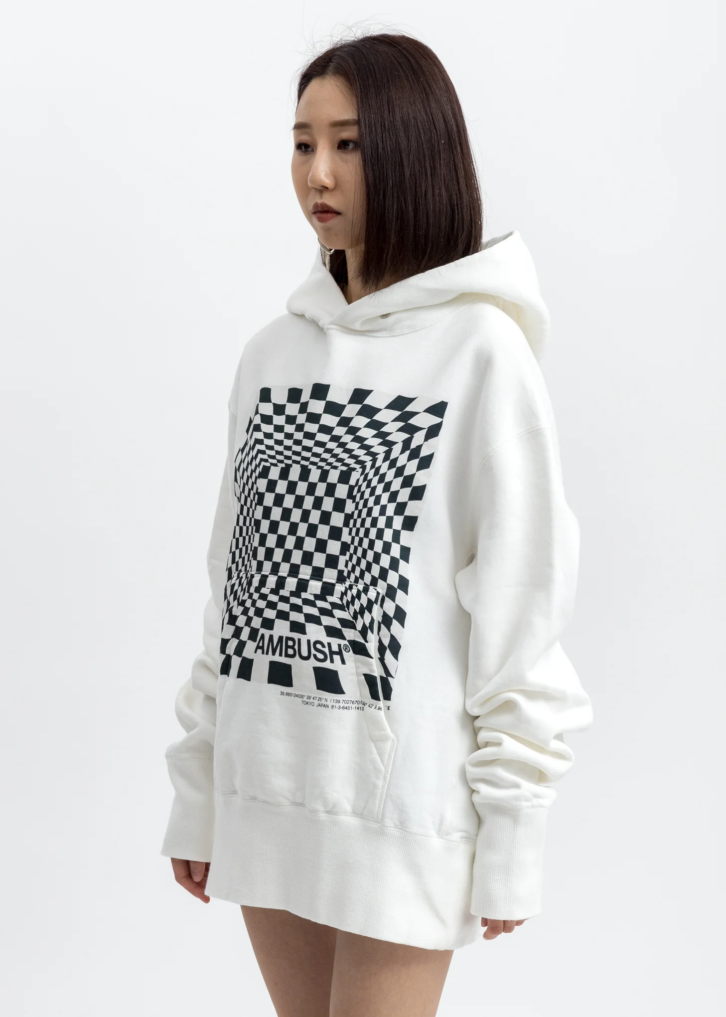 White Checkered Print Hoodie - Image 2
