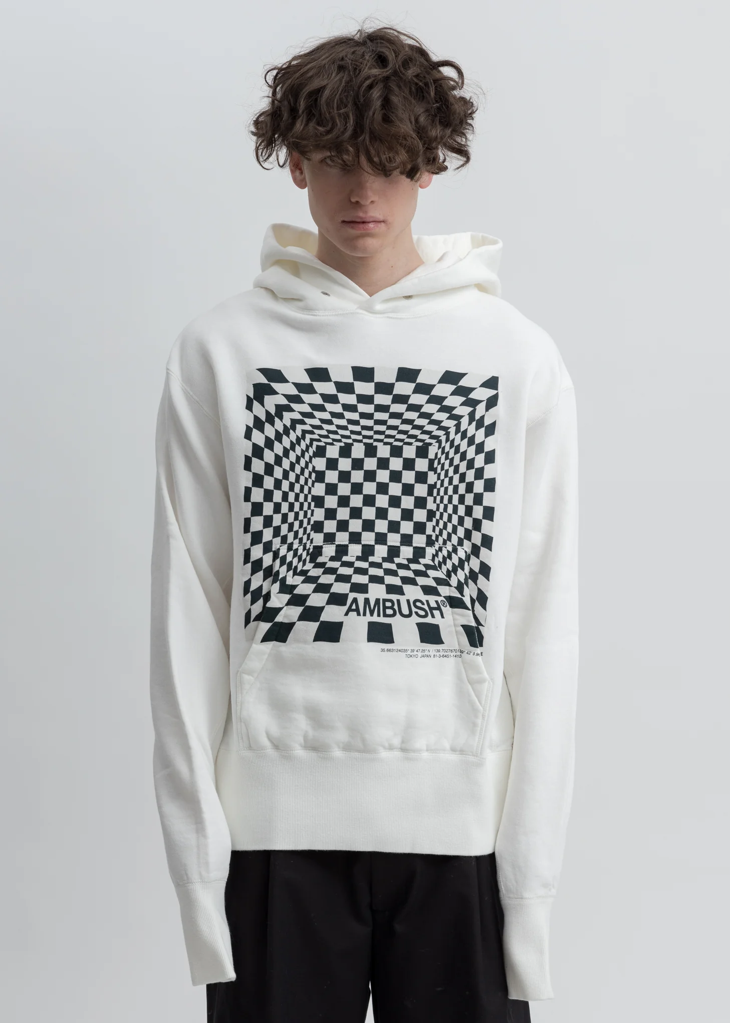 White Checkered Print Hoodie