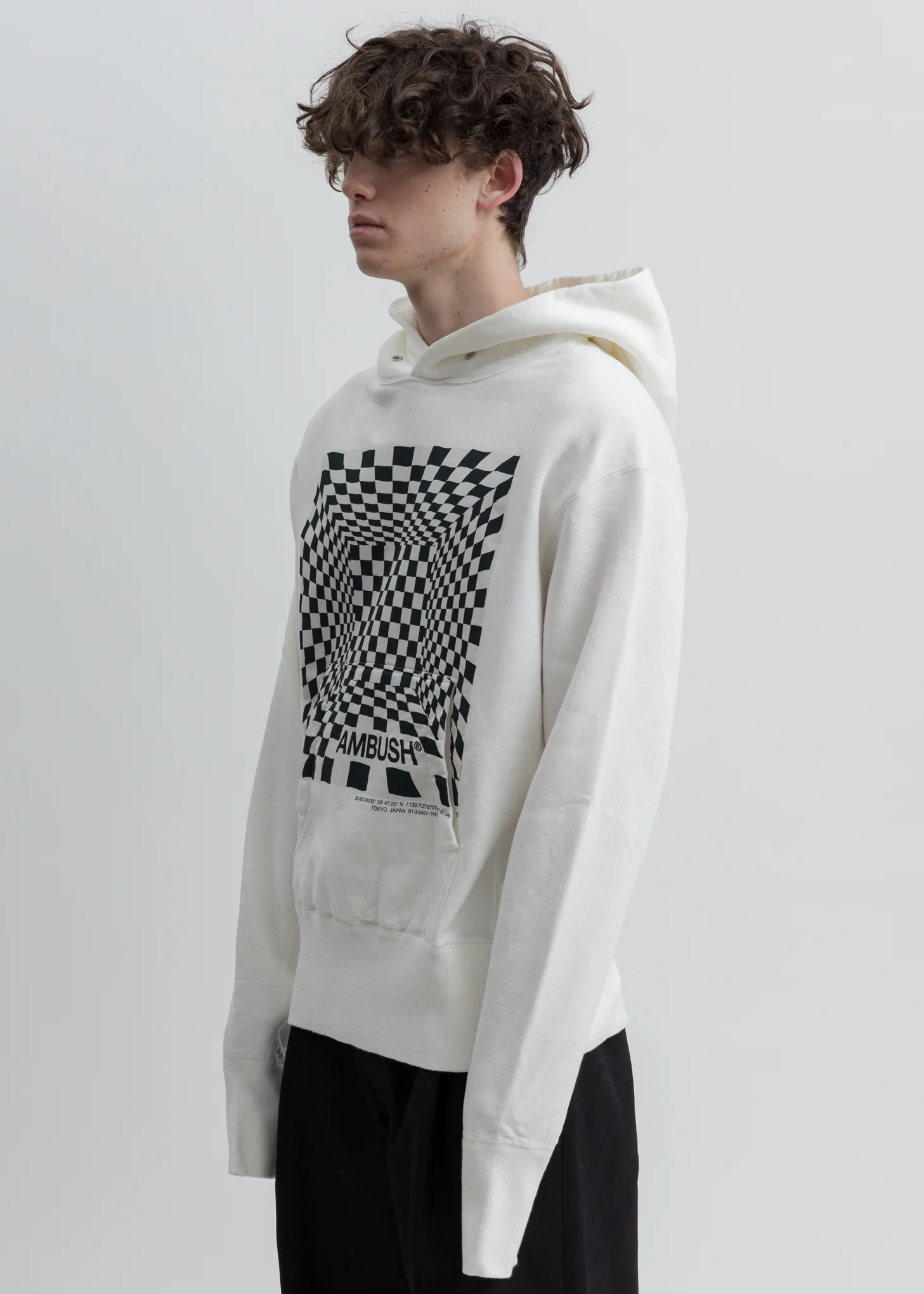 White Checkered Print Hoodie - Image 2