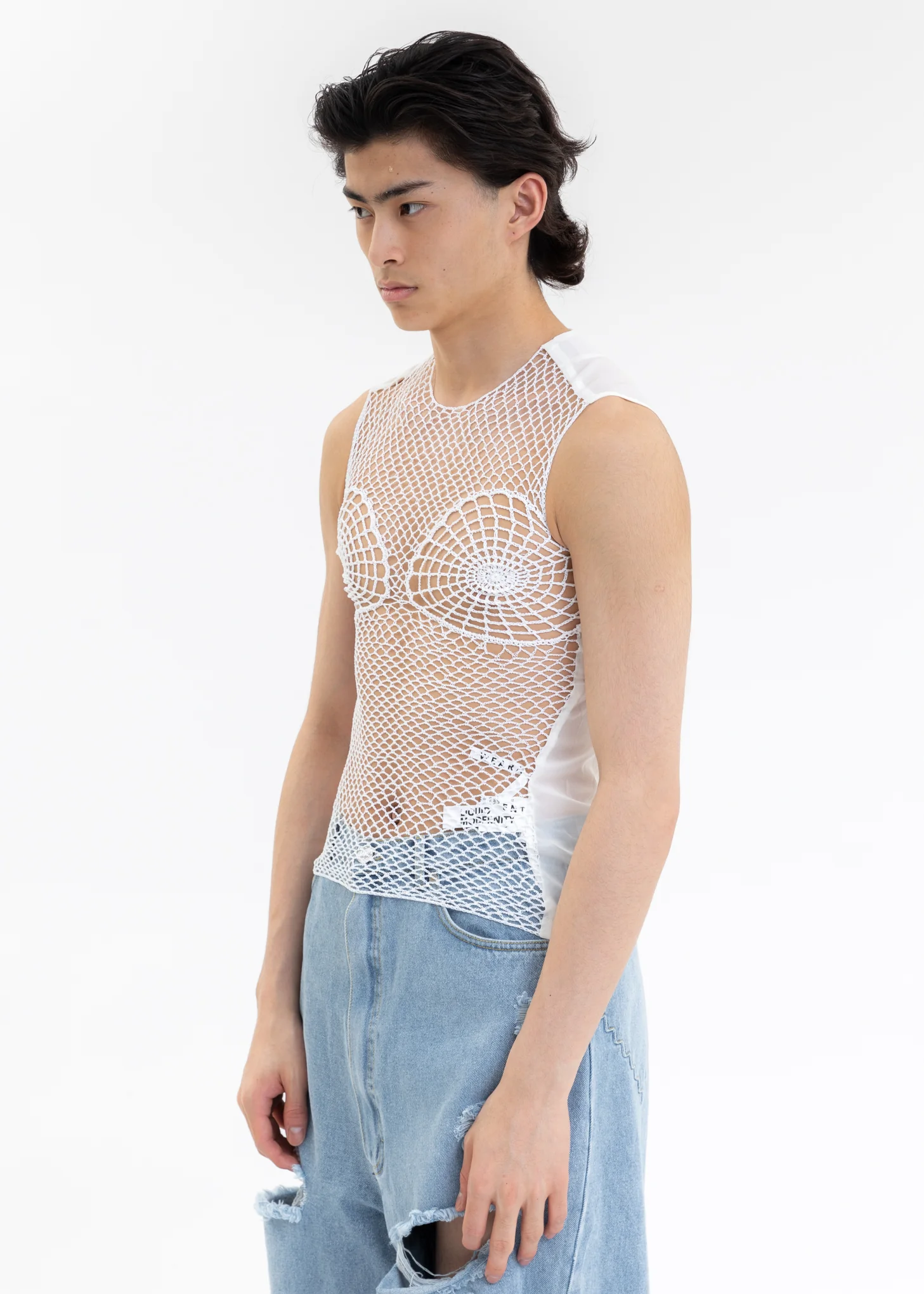 White Chip Cut Out Splicing Vest - Image 2