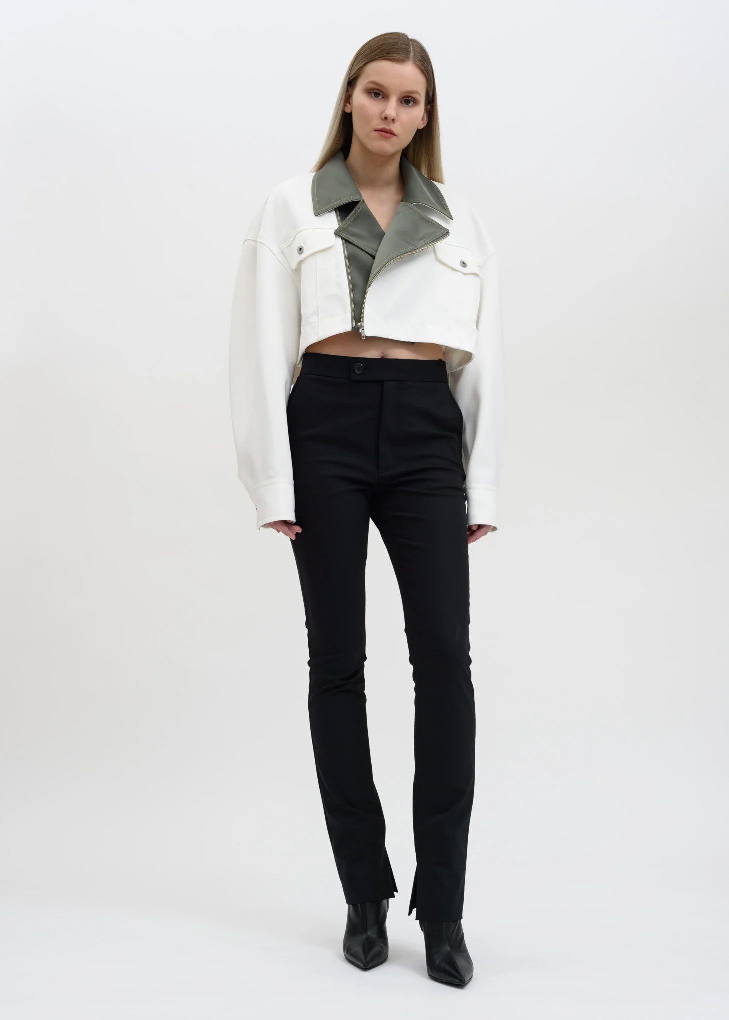 White Color Blocked Double Breasted Jacket - Image 6